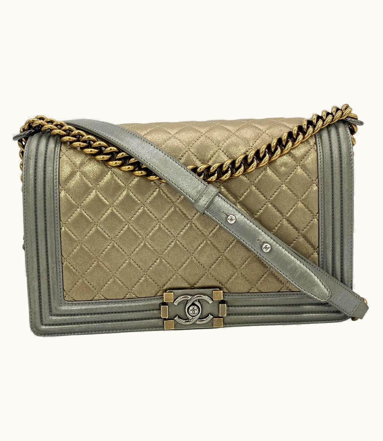 Chanel Chanel Classic Flap Boy Bag Metallic Gold Silver Leather