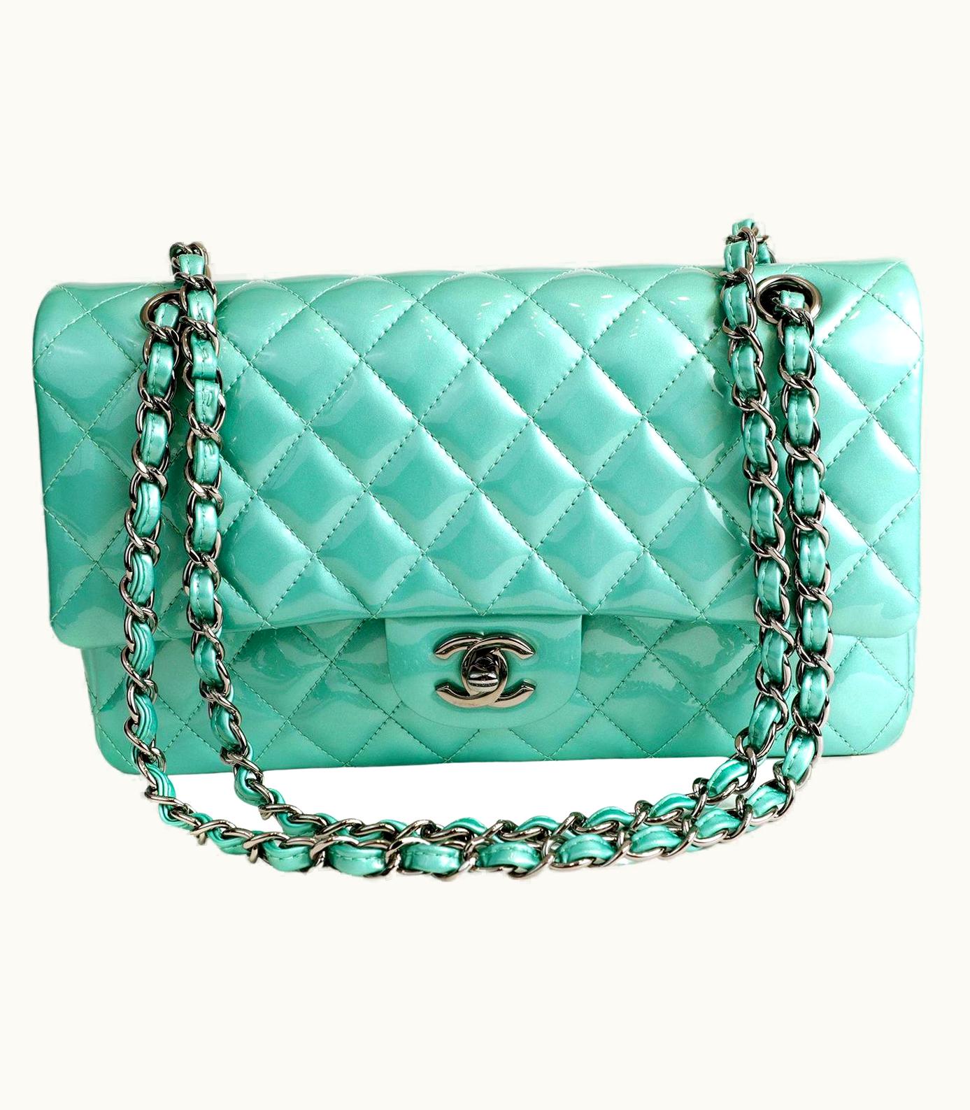 Chanel Chanel Metallic Green Patent Leather Medium Classic Flap Bag