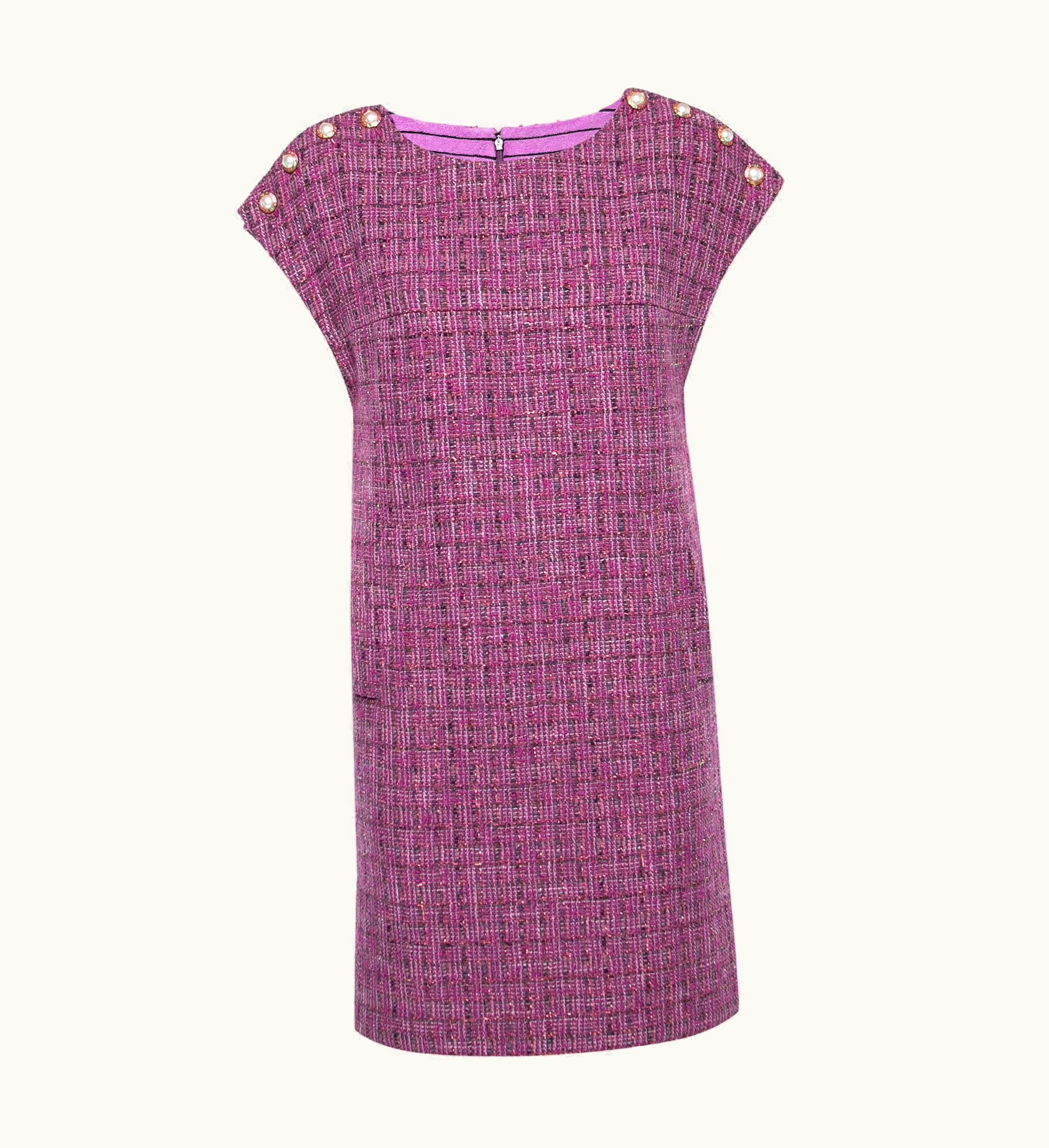 Chanel Chanel Purple Lurex Tweed Button Detail Short Dress