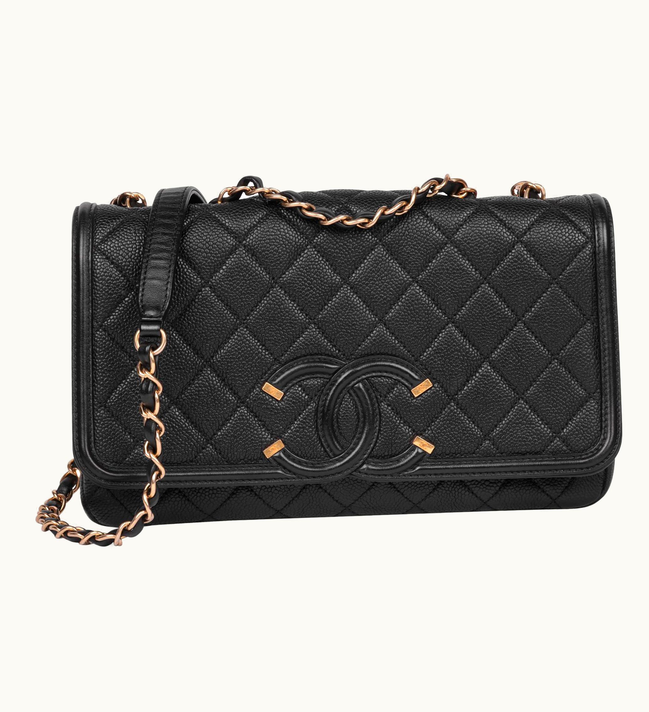 Chanel Chanel Black Quilted Caviar Leather Medium Filigree Flap Bag