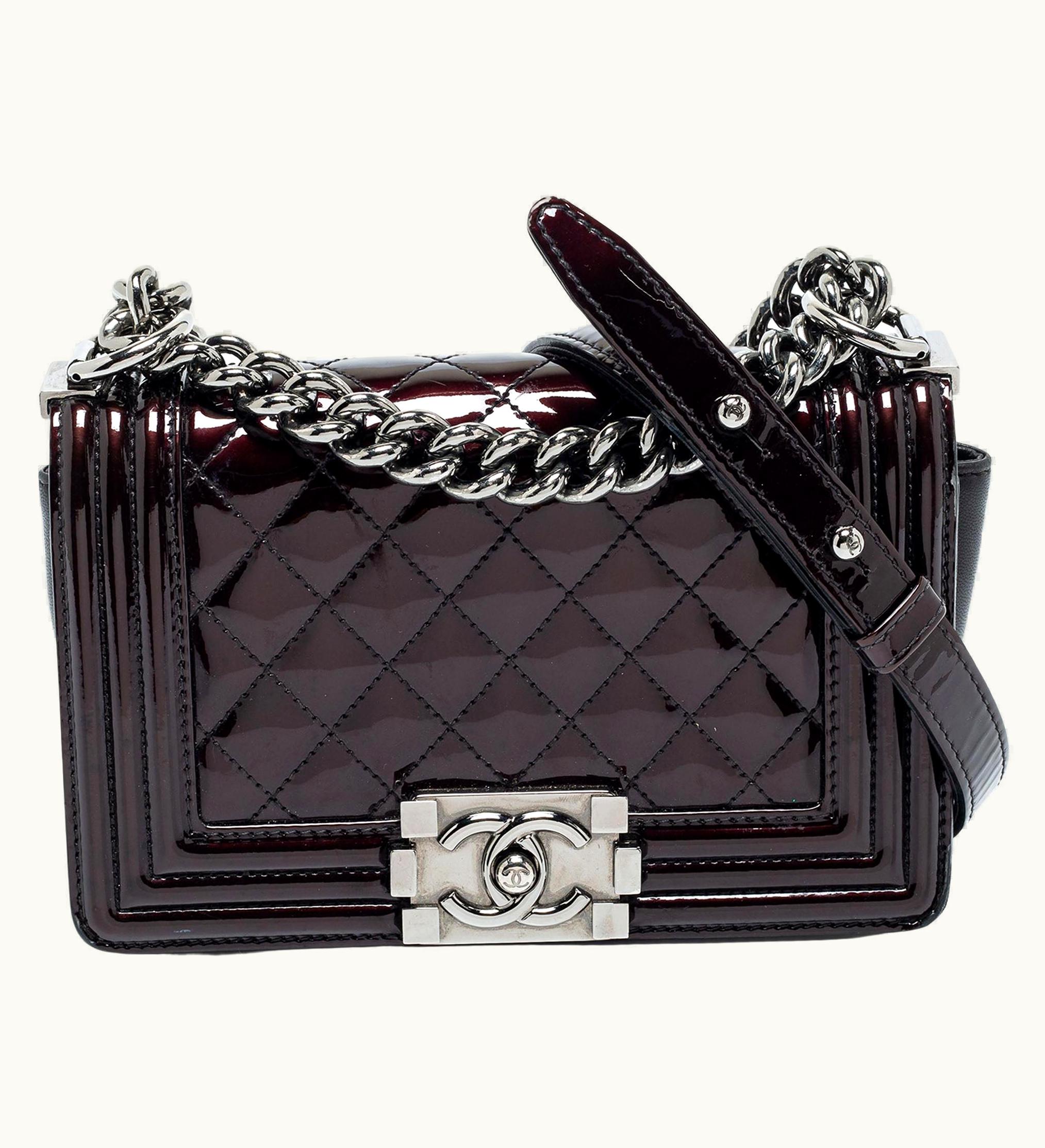 Chanel Chanel Black Quilted Patent Leather Small Boy Flap Bag
