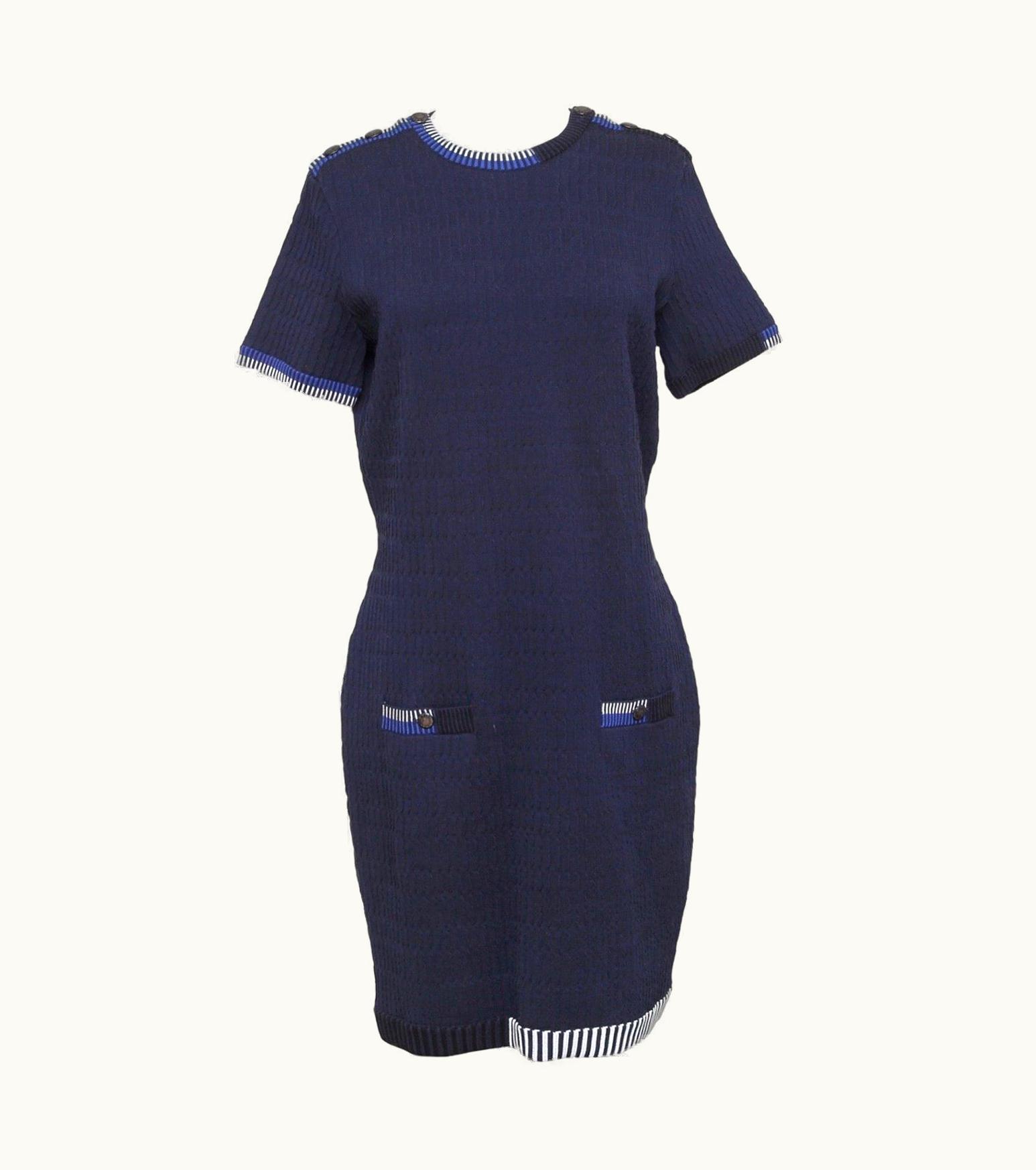 Chanel Chanel Sweater Knit Dress Navy Blue White Short Sleeve