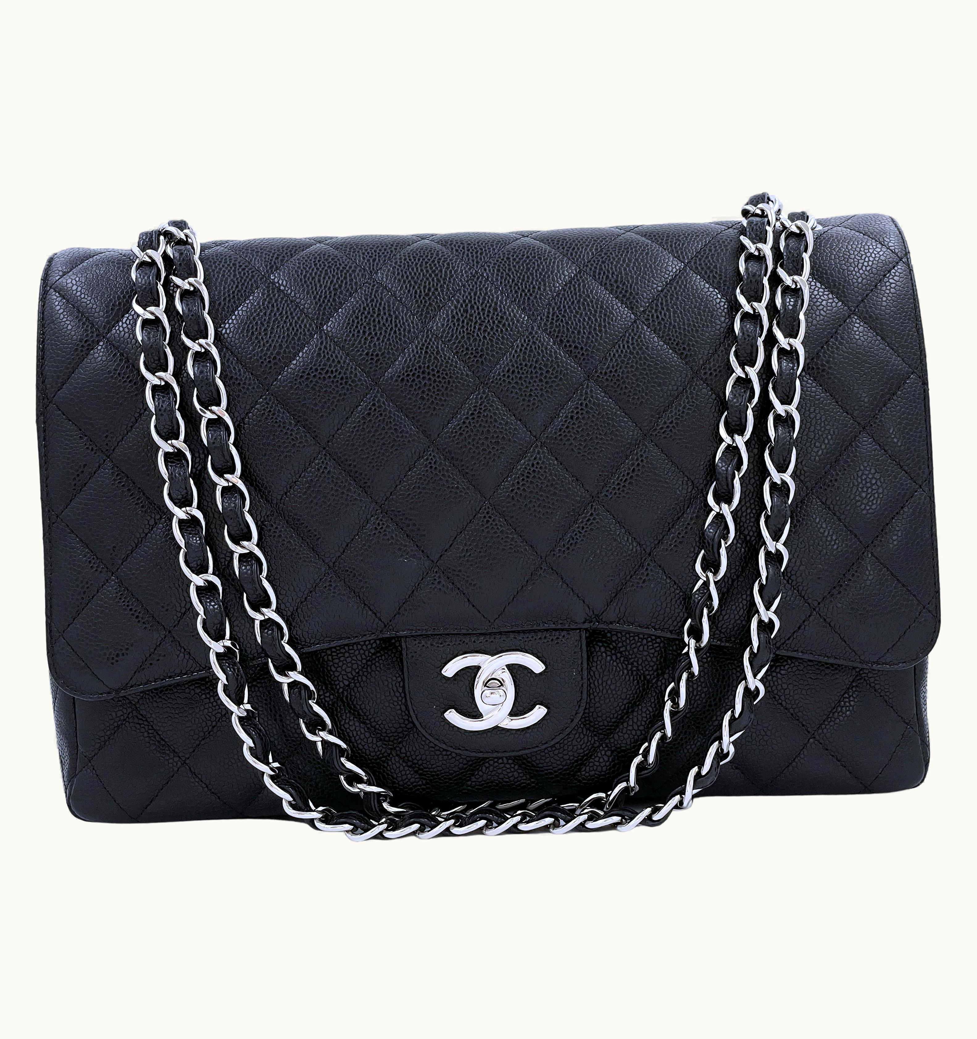 Chanel Chanel Black Caviar Maxi Classic Double Flap Bag Shw