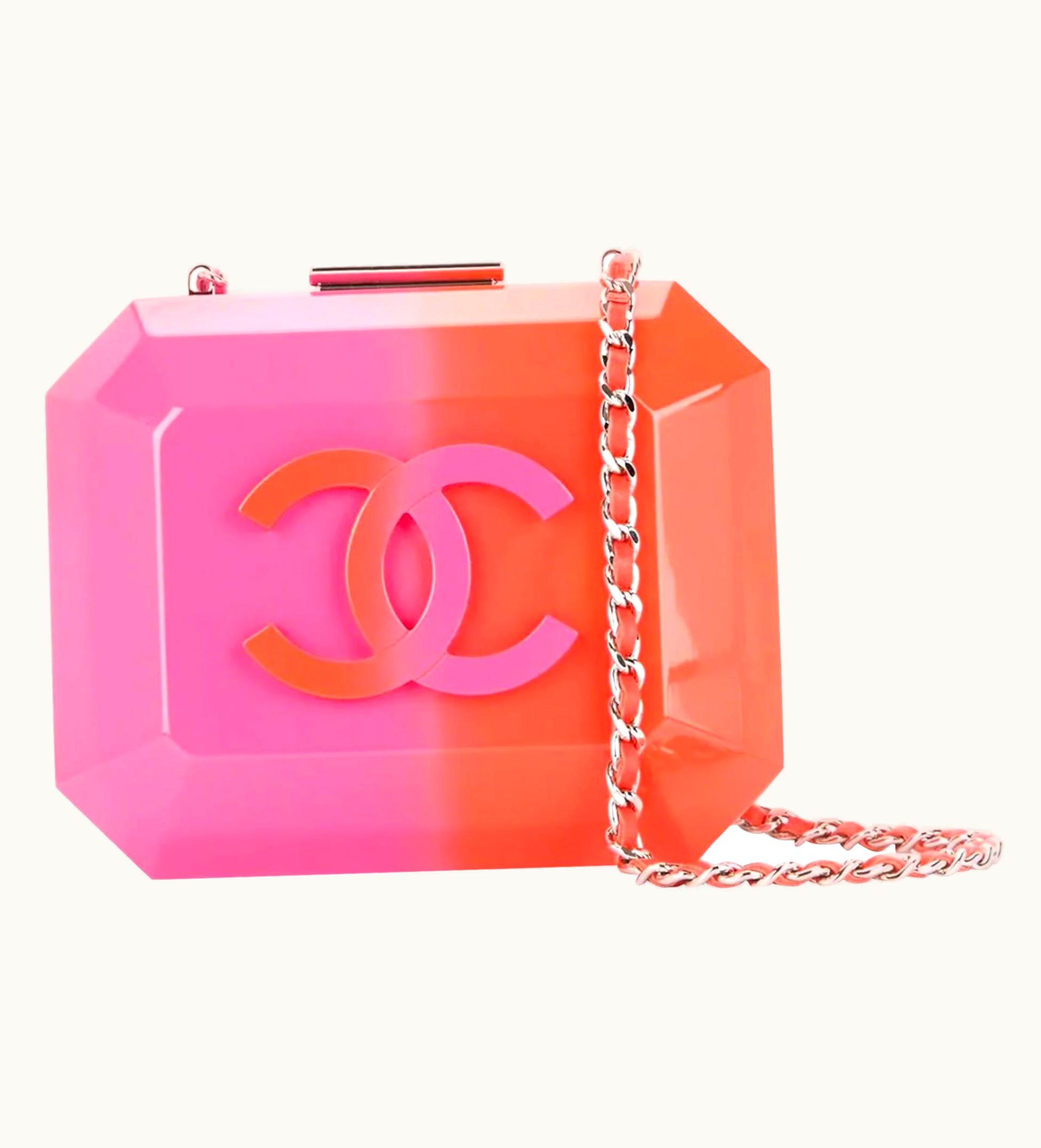 Chanel Chanel Rare Runway Pink & Orange Ombre Resin Plexiglass Brick Clutch Minaudière