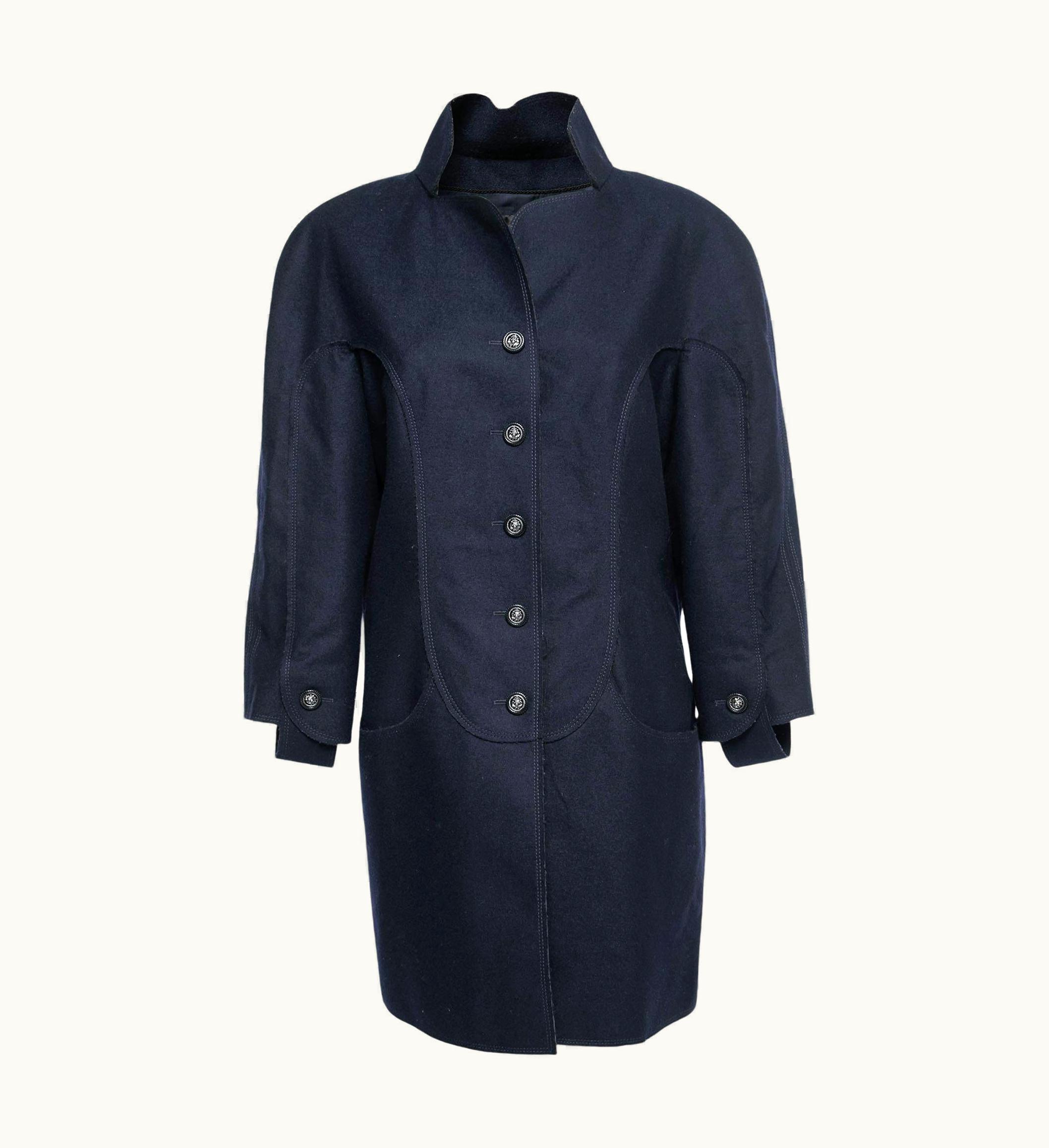 Chanel Chanel Navy Blue Wool Button Front Coat Xl