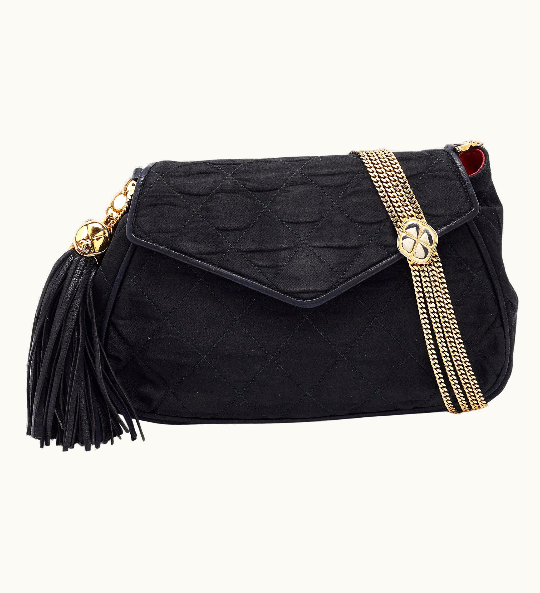 Chanel Chanel Black Quilted Satin Vintage Tassel Flap Bag