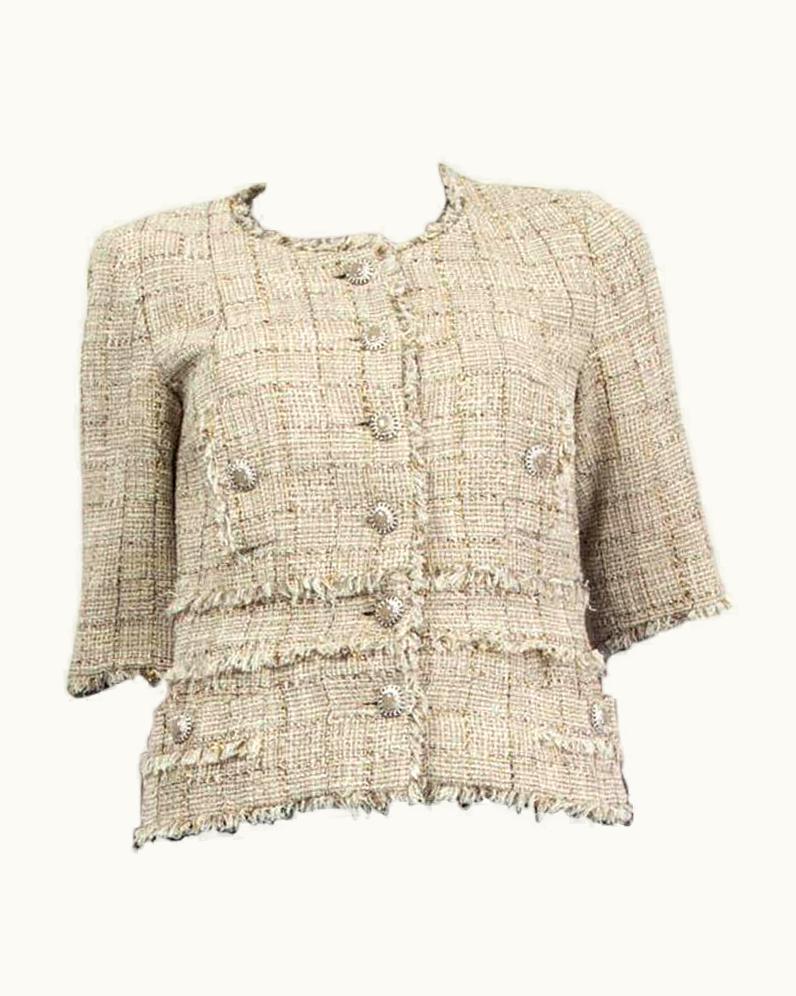 Chanel Chanel Beige & Gold Cotton Tweed Gripoix Button Jacket
