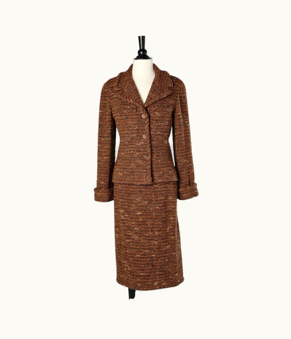 Chanel Brown Tweed Skirt-suit With Branded Silk Lining Chanel