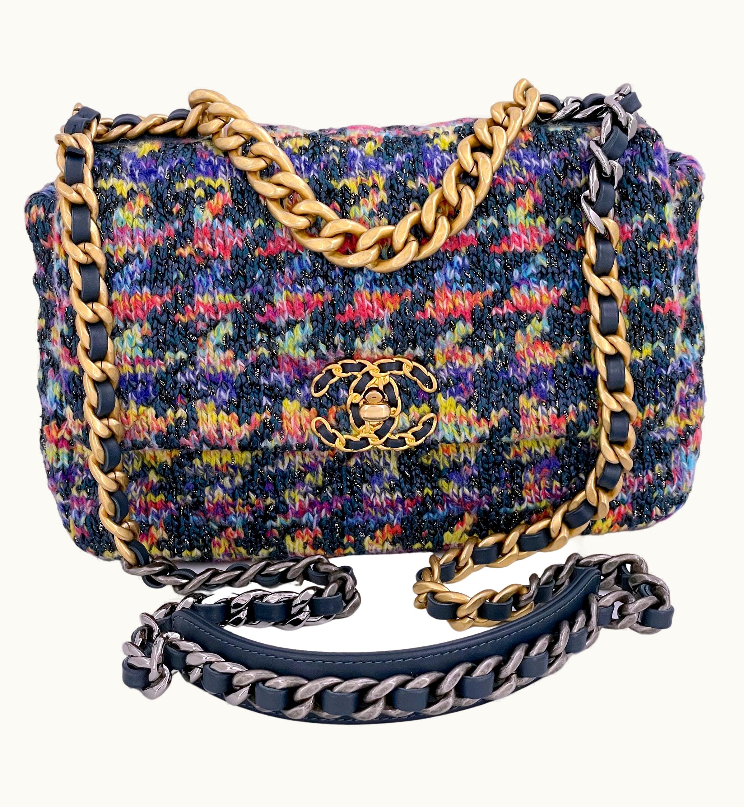 Chanel Chanel 19 Rainbow Houndstooth Tweed Wool Flap Bag Medium