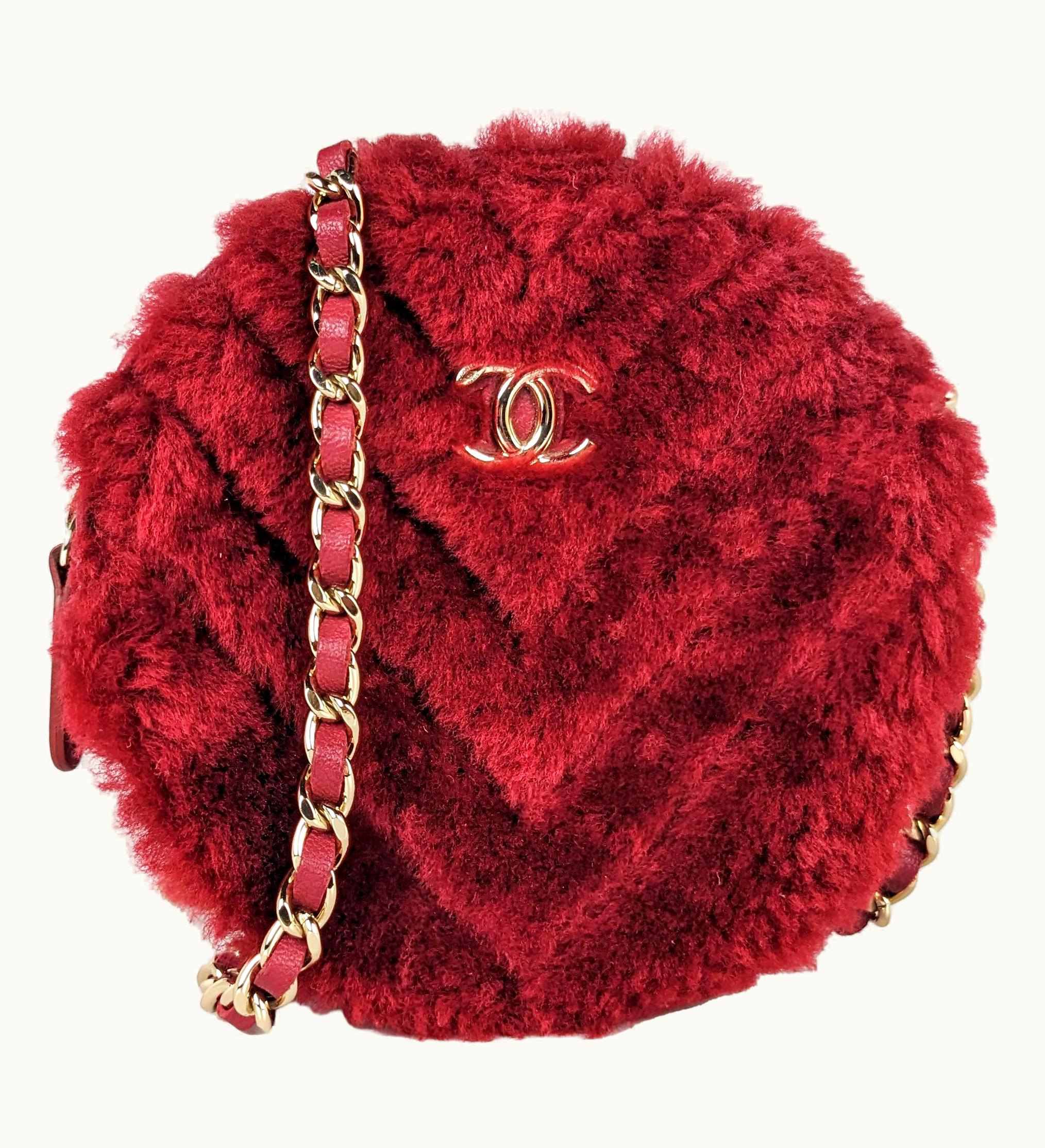 Chanel Chanel Red Shearling Round Clutch With Chain Crossbody Bag