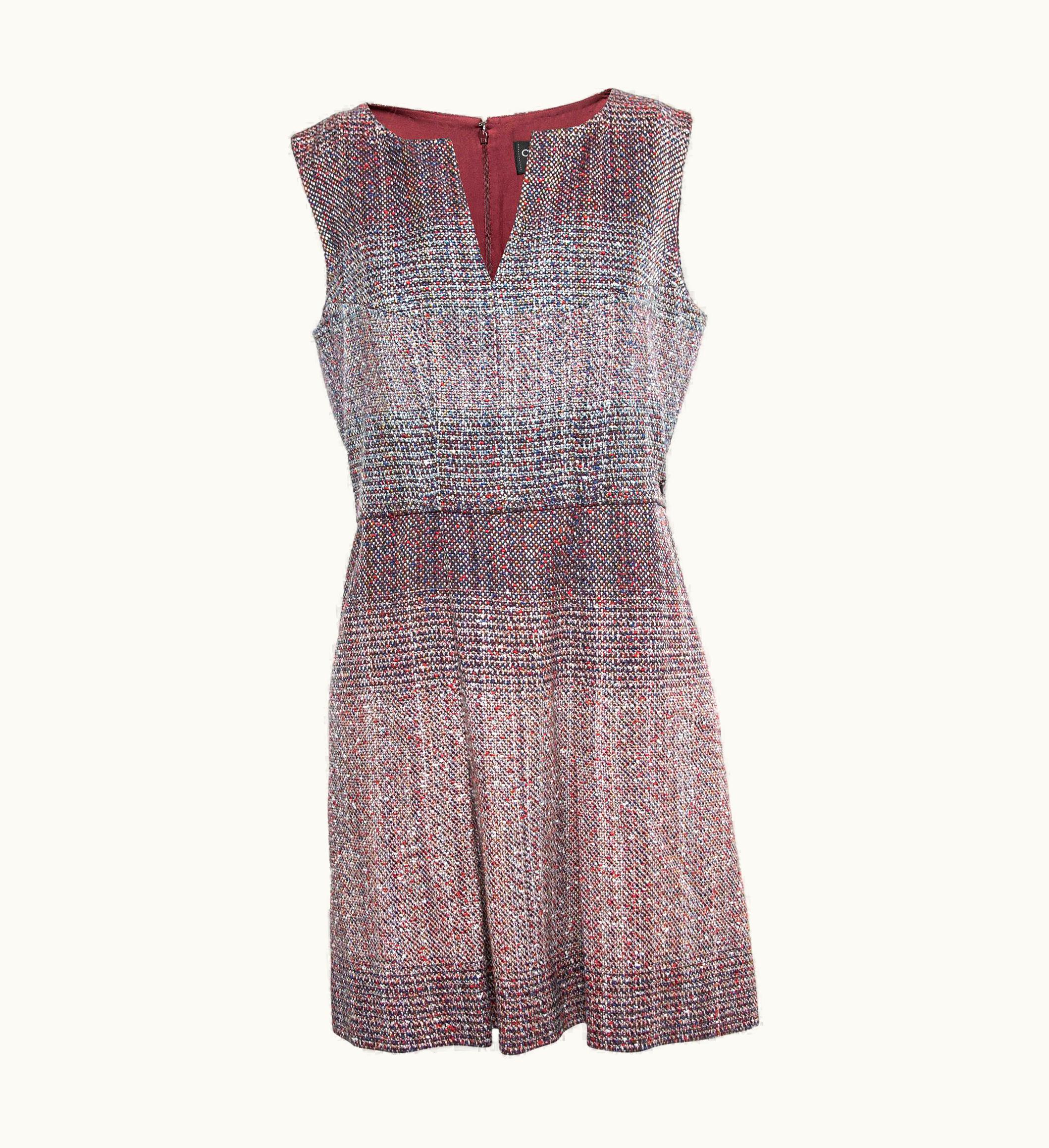 Chanel Chanel Multicolor Tweed V-Neck Pleated Midi Dress