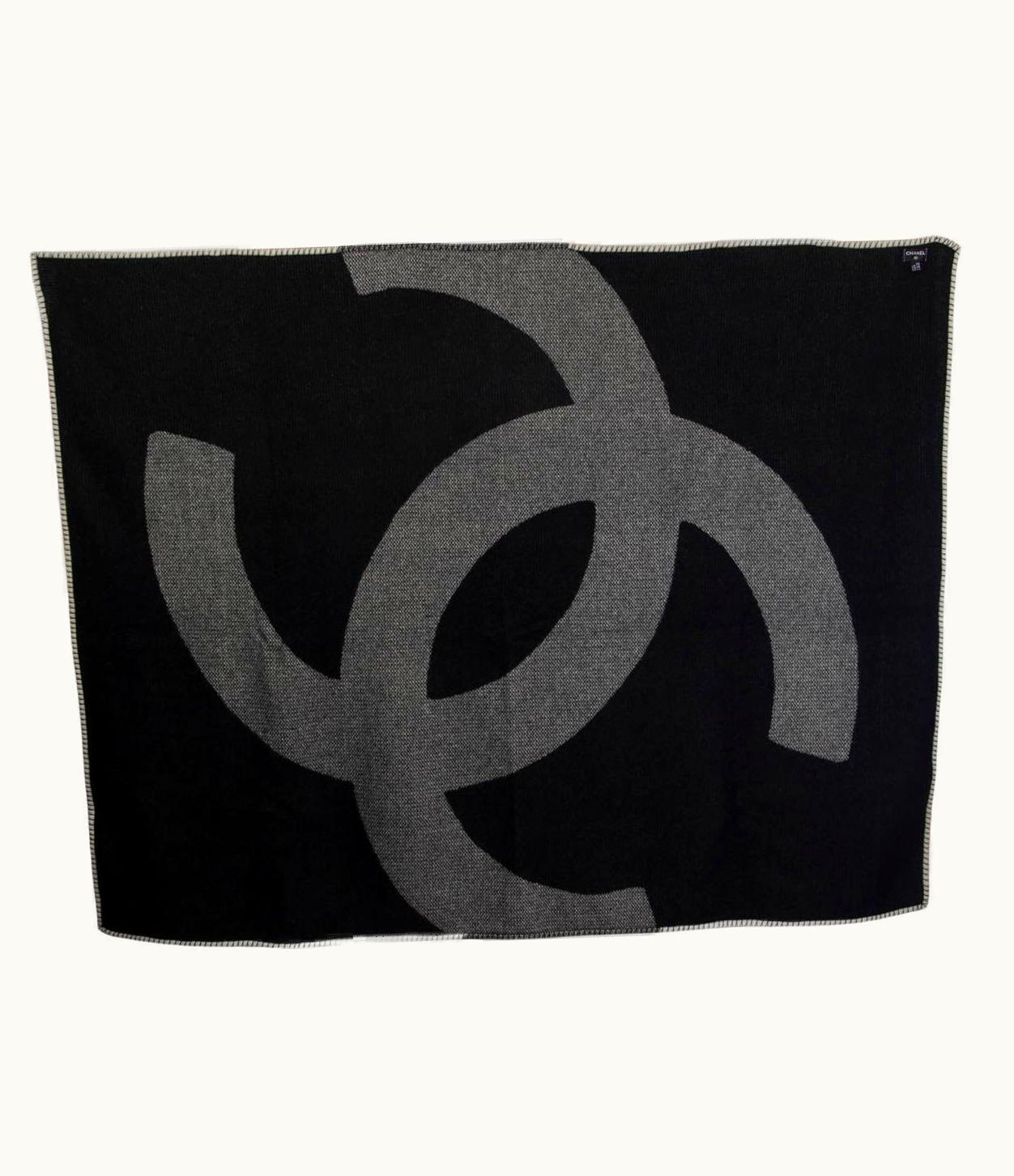 Chanel Chanel Black & Ivory Wool & Cashmere Throw Blanket & Pillow Case