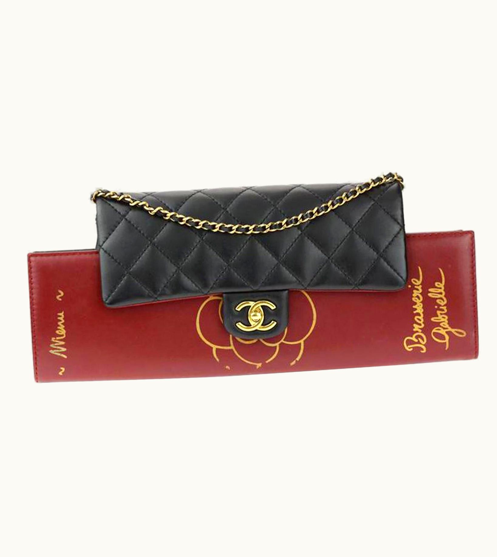 Chanel Chanel Classic Flap Gabrielle Brasserie Menu Burgundy & Black Lambskin Clutch