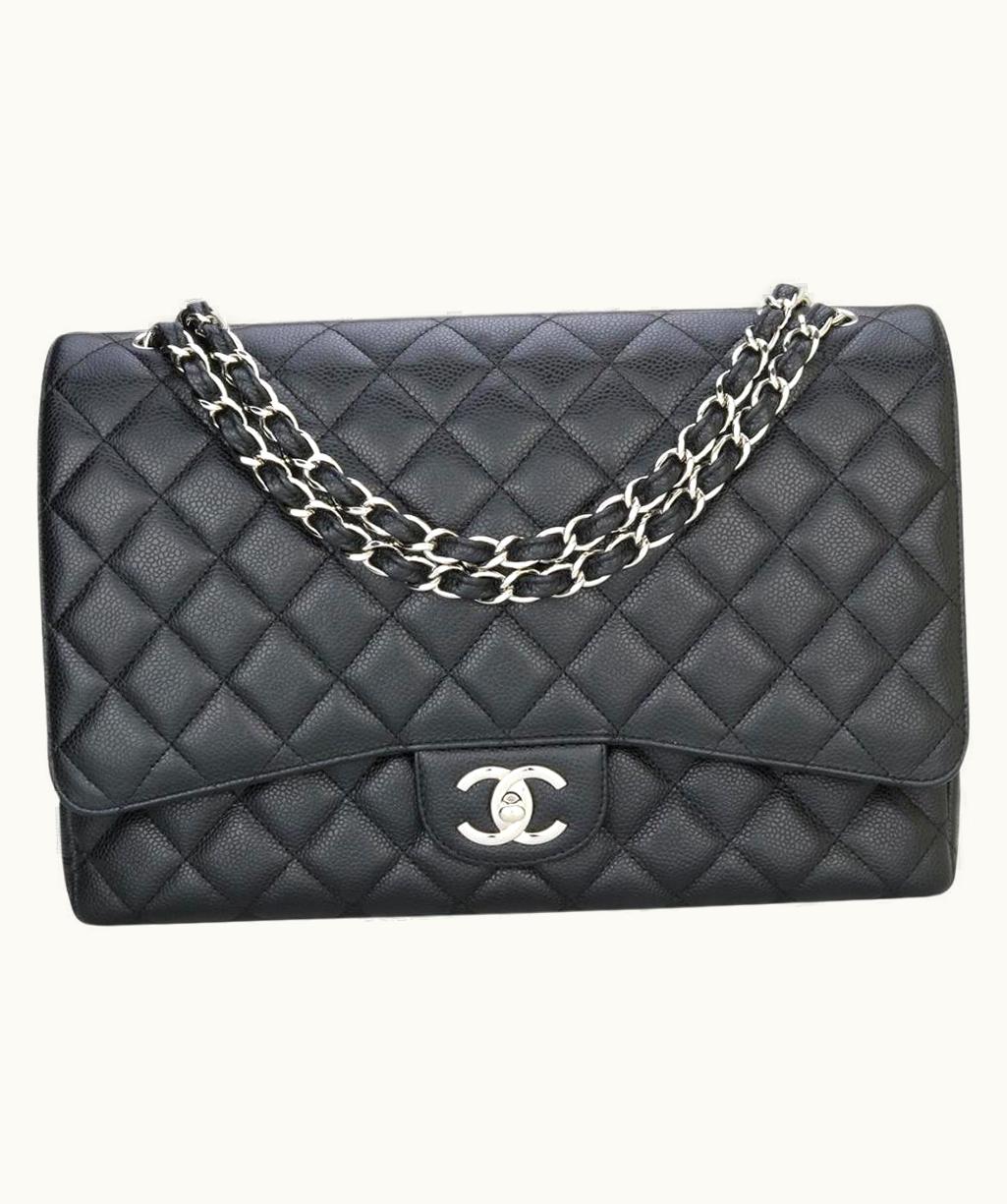Chanel Chanel Double Flap Maxi Bag Black Caviar With Silver Hardware 2014