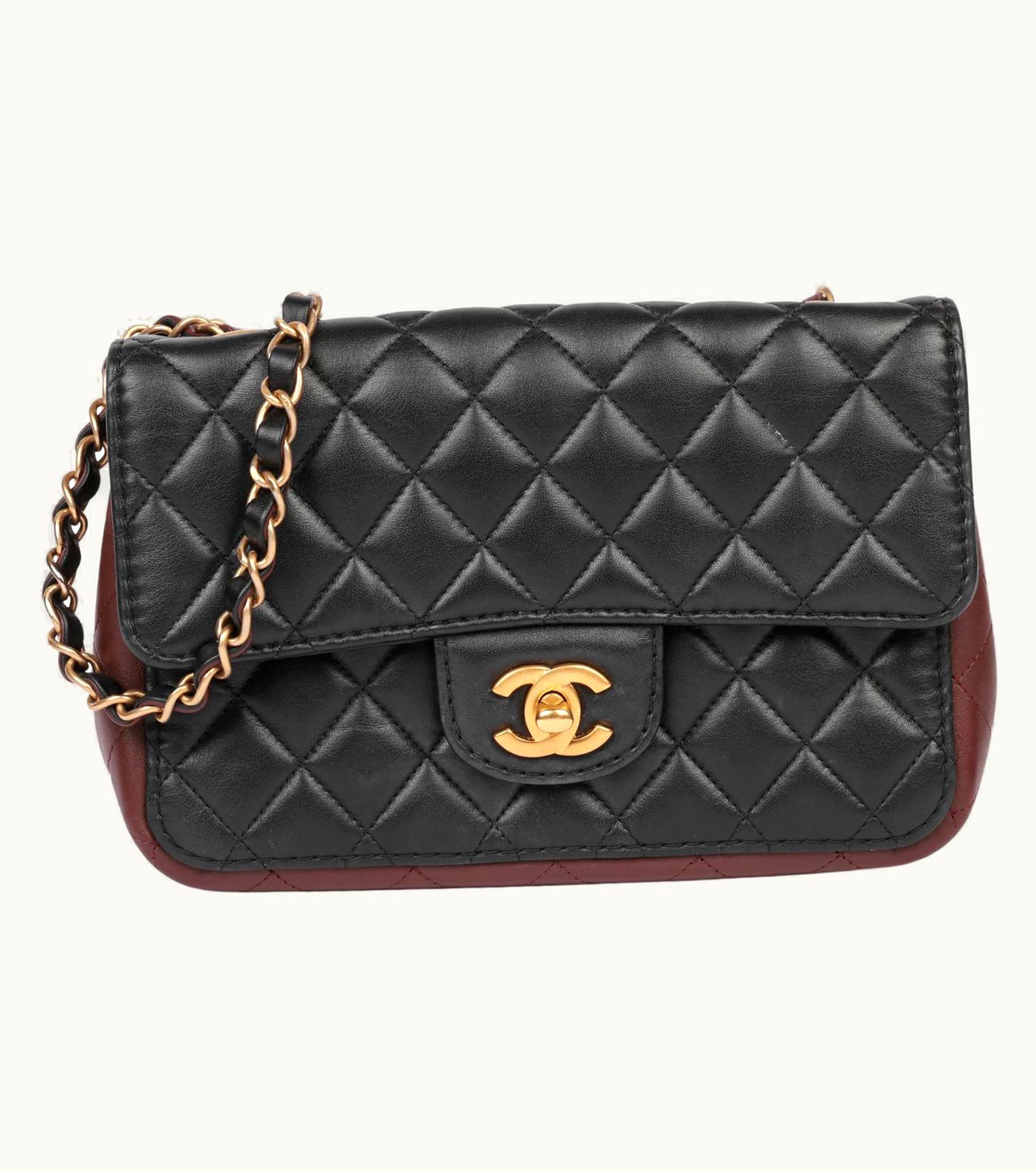 Chanel Chanel Black & Burgundy Quilted Lambskin Small Classic Single Flap Bag UZ0594277
