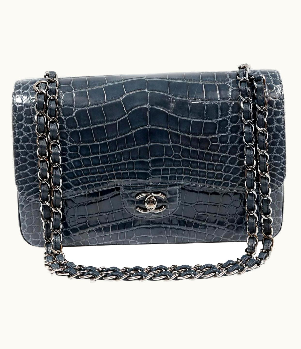 Chanel Chanel Indigo Blue Alligator Jumbo Classic Double Flap Bag