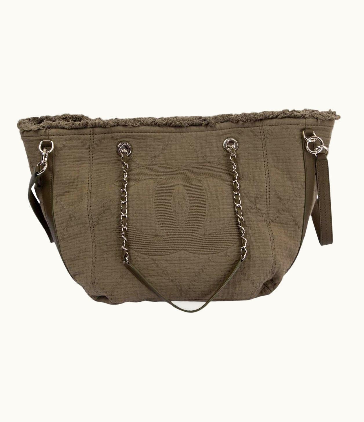 Chanel Chanel Olive Green Canvas 2018 Double Face Fringed Tote Bag