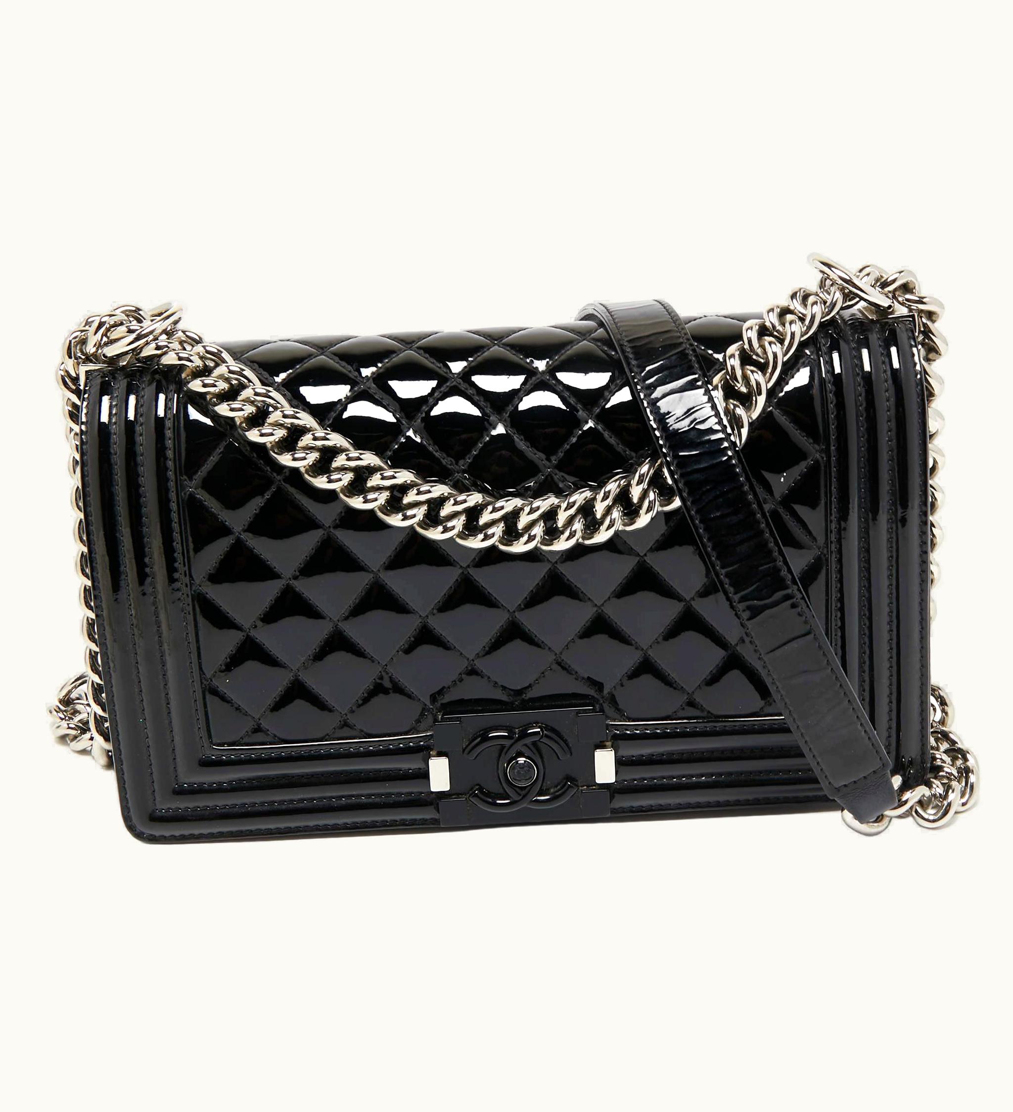 Chanel Chanel Black Quilted Patent Leather Medium Boy Bag UZ0594284