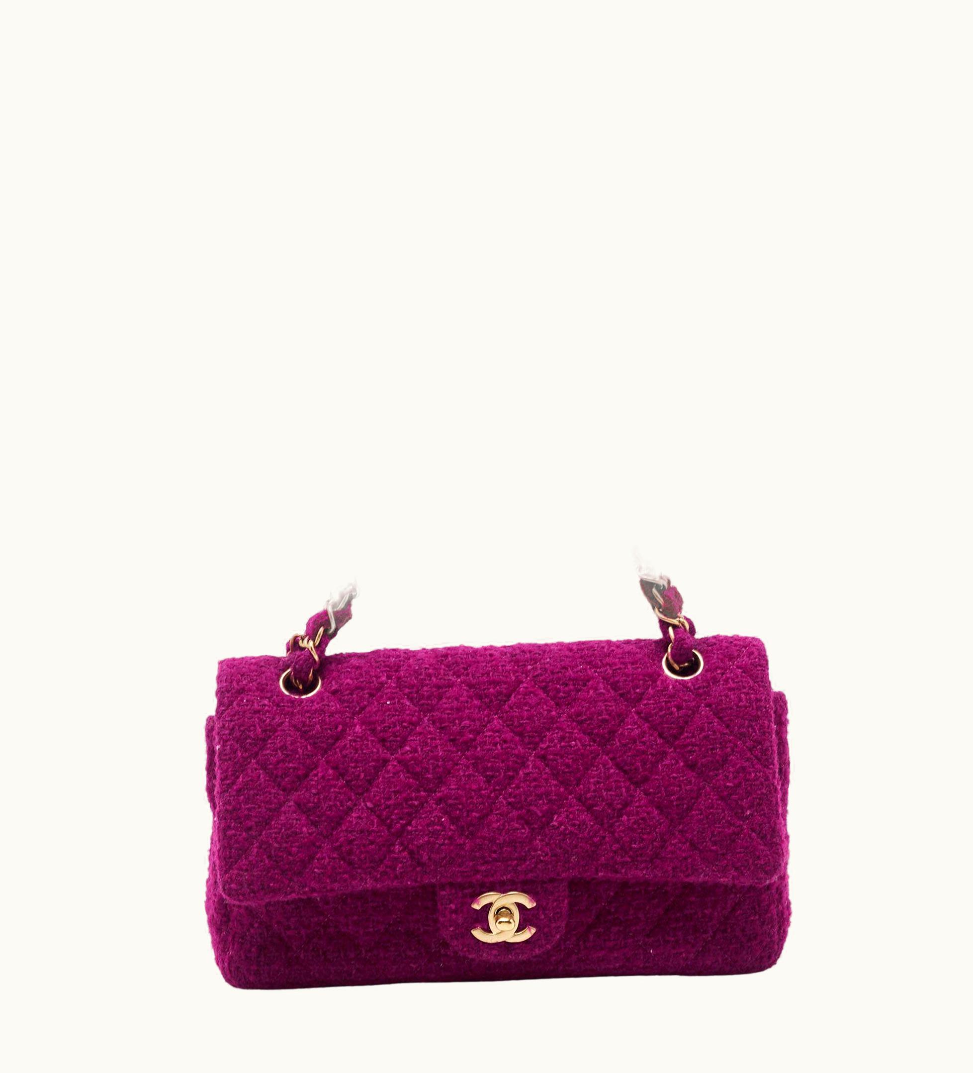 Chanel Chanel Magenta Quilted Tweed Medium Classic Double Flap Bag