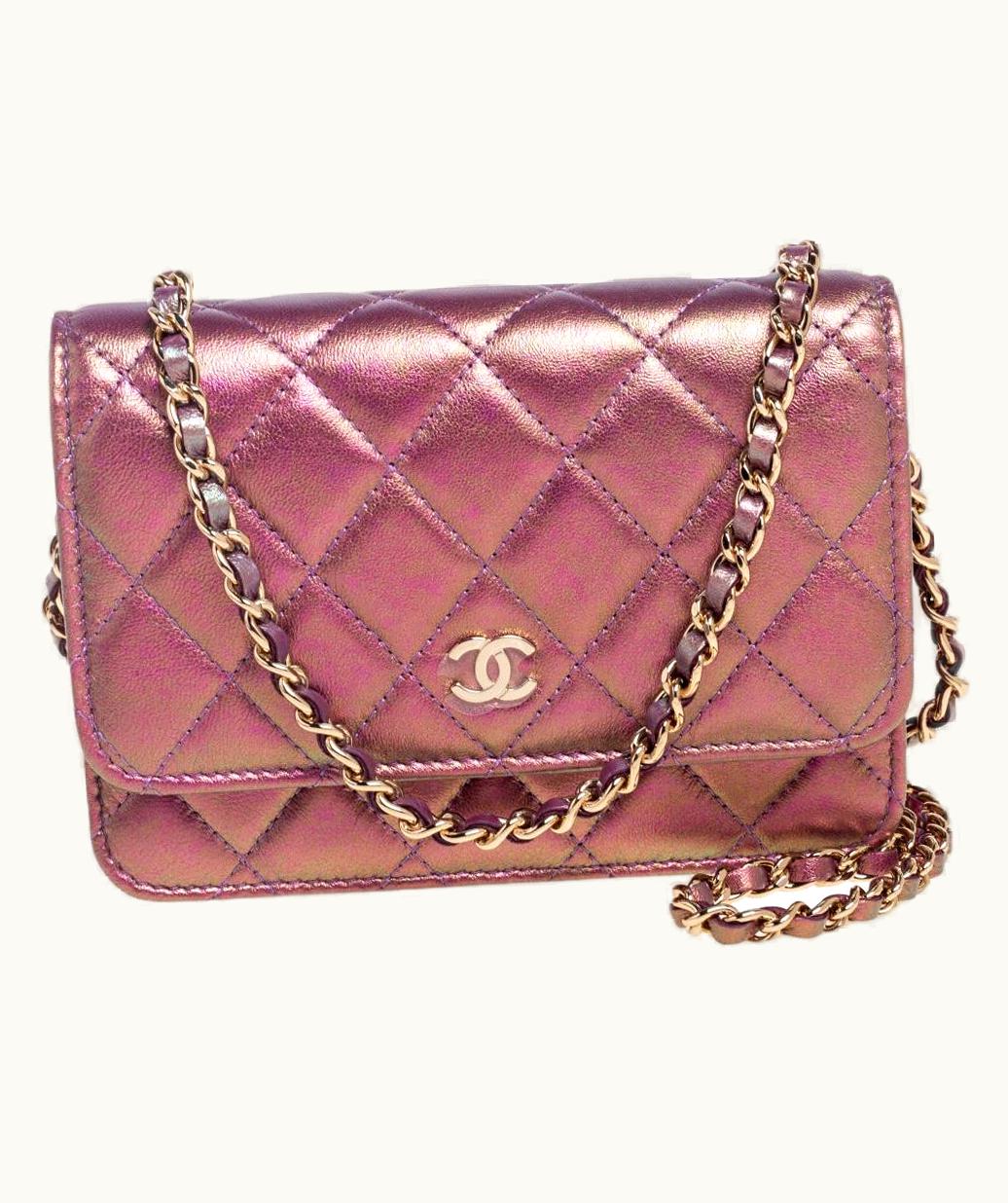 Chanel Chanel Pink Iridescent Quilted Leather Classic Wallet On Chain