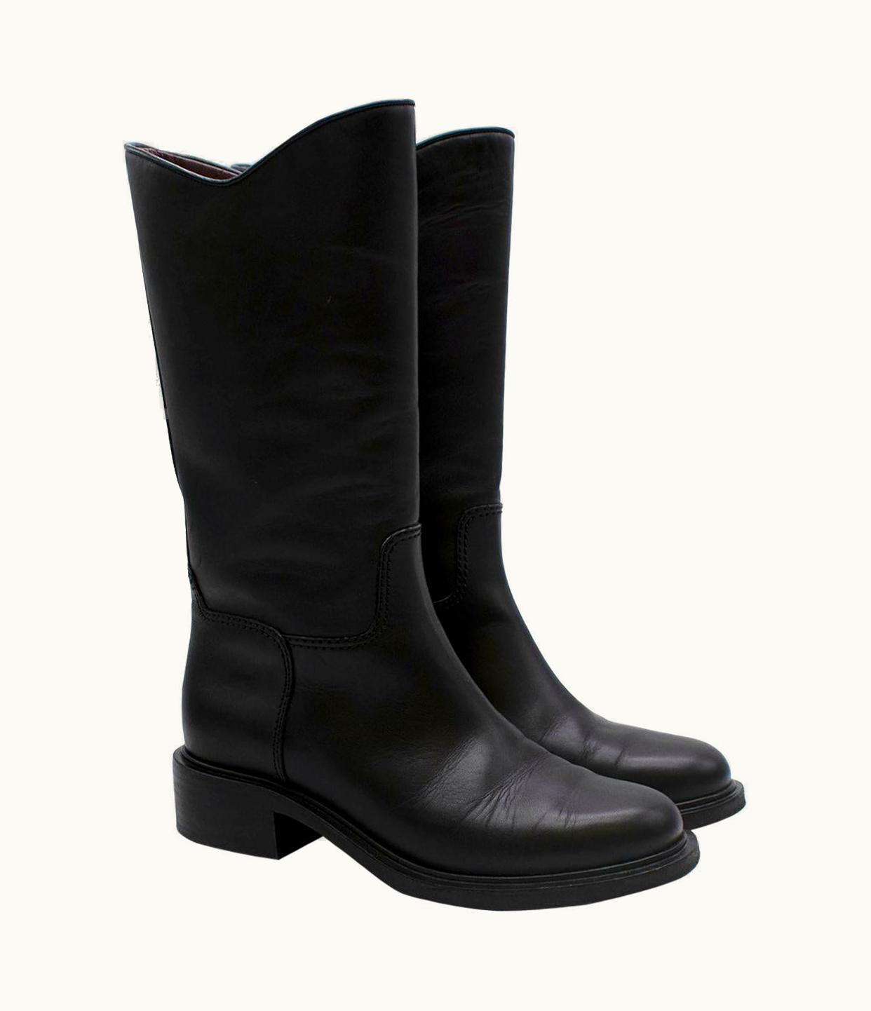 Chanel Chanel Black Leather Cc Long Boots