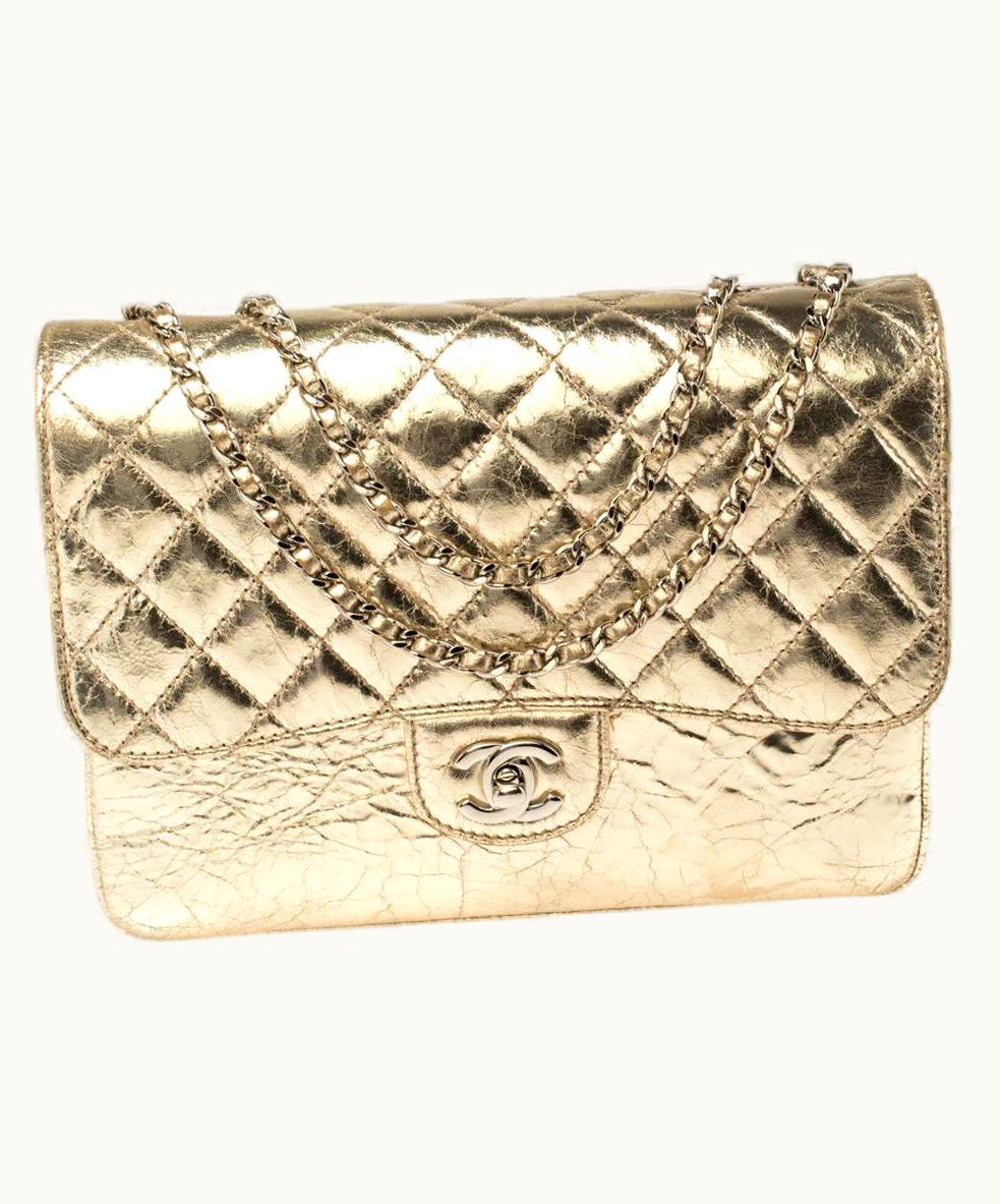 Chanel Chanel Metallic Gold Crackled Leather Medium Clam' Pocket Flap Bag