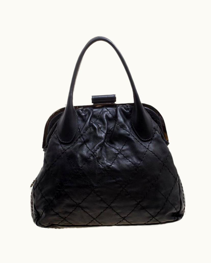 Chanel Chanel Black Quilted Leather Expandable Zip Around Frame Satchel