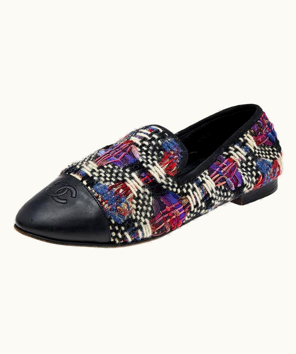 Chanel Chanel Multicolor Printed Tweed And Leather Loafers UZ0594298