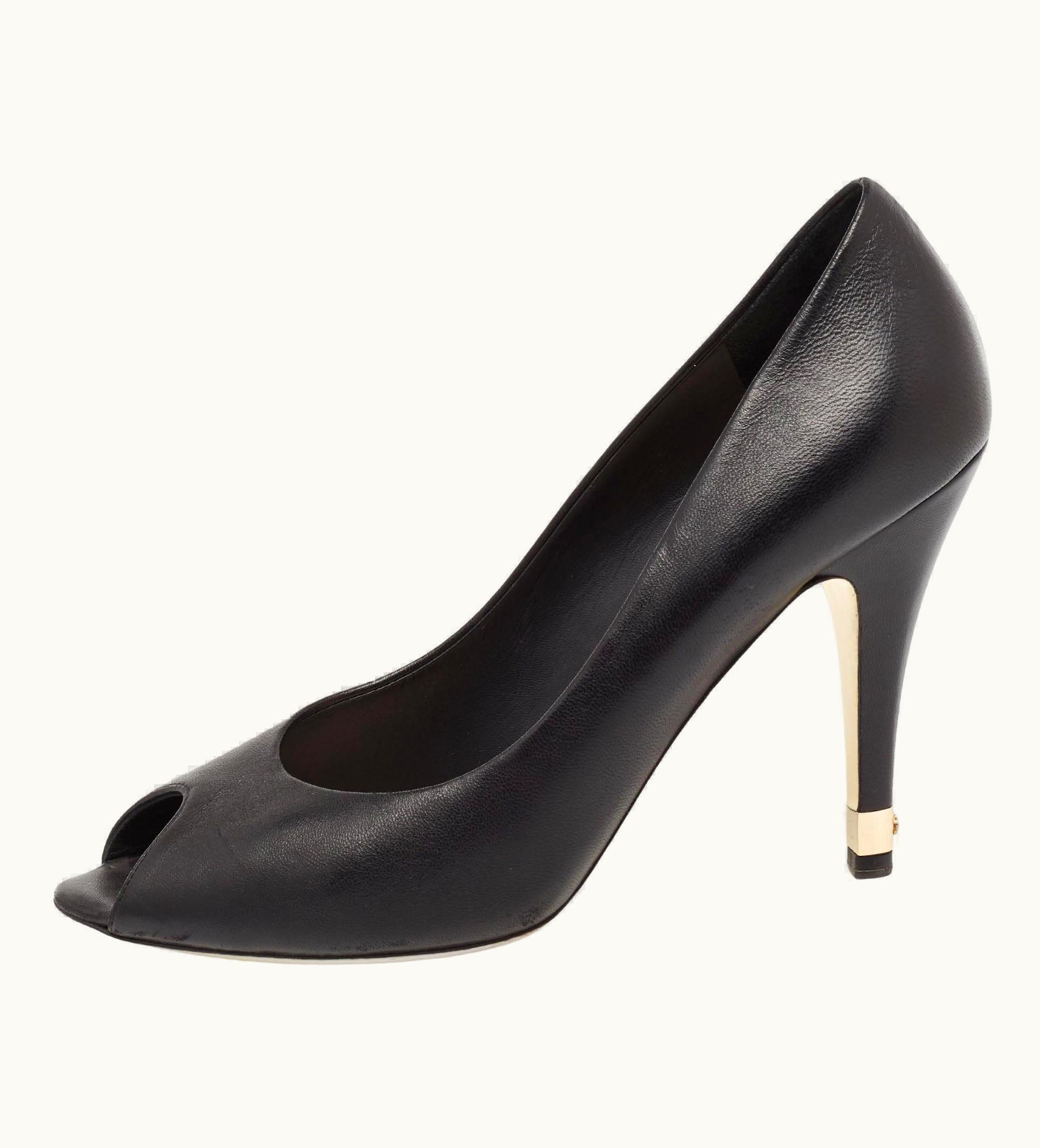 Chanel Chanel Black Leather Cc Peep-Toe Pumps