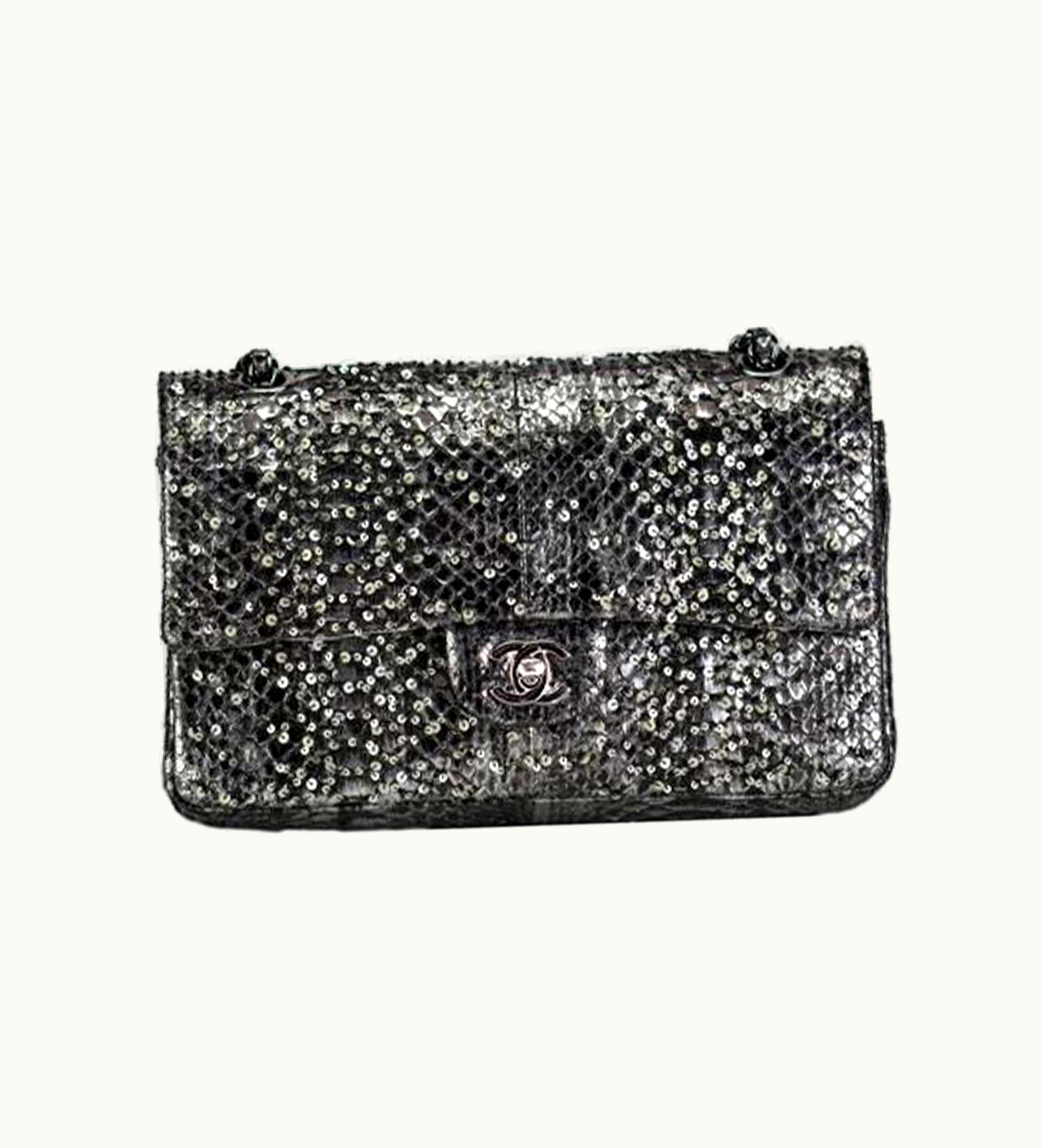 Chanel Chanel Classic Flap Exotic Limited Edition Metallic Grey Python Shoulder Bag UZ0594311