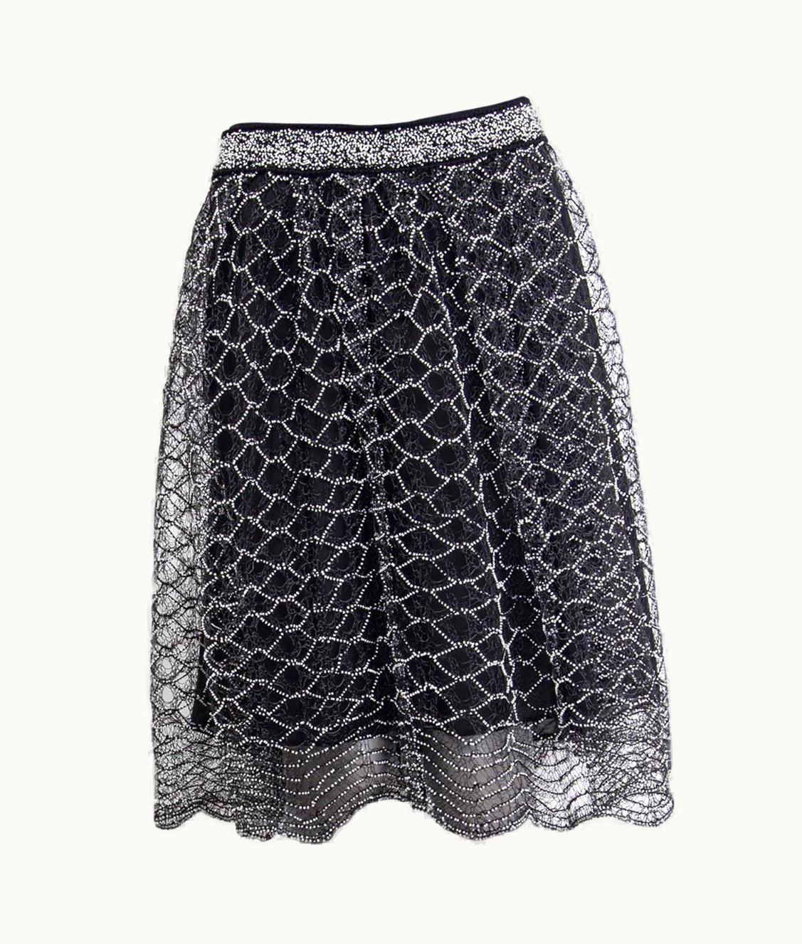 Chanel Chanel Black 2018 Beaded Fishnet Pleated Skirt