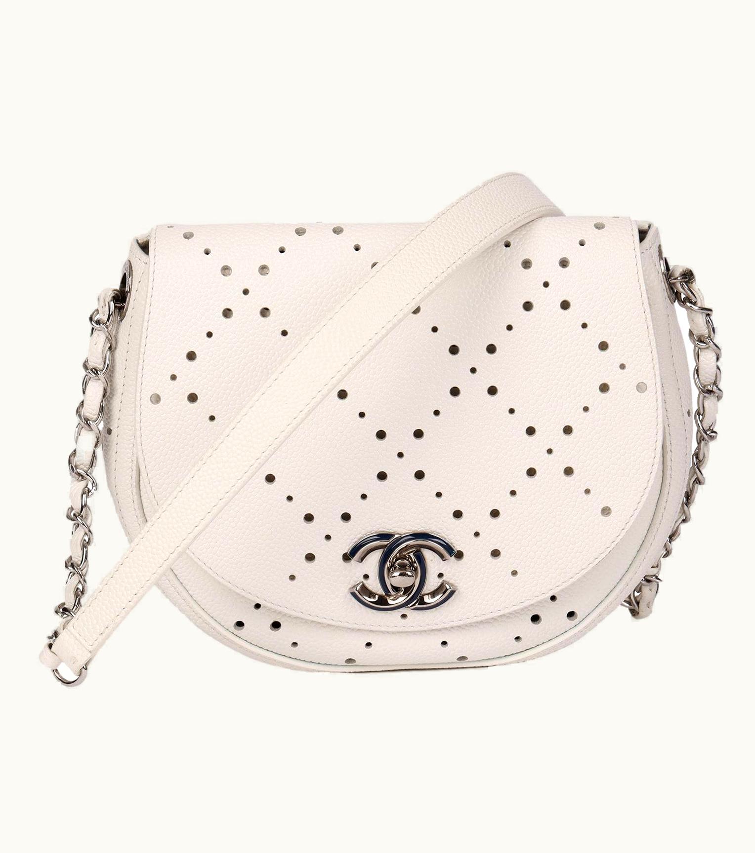 Chanel Chanel White Perforated Caviar Leather Cc Perforated Shoulder Bag