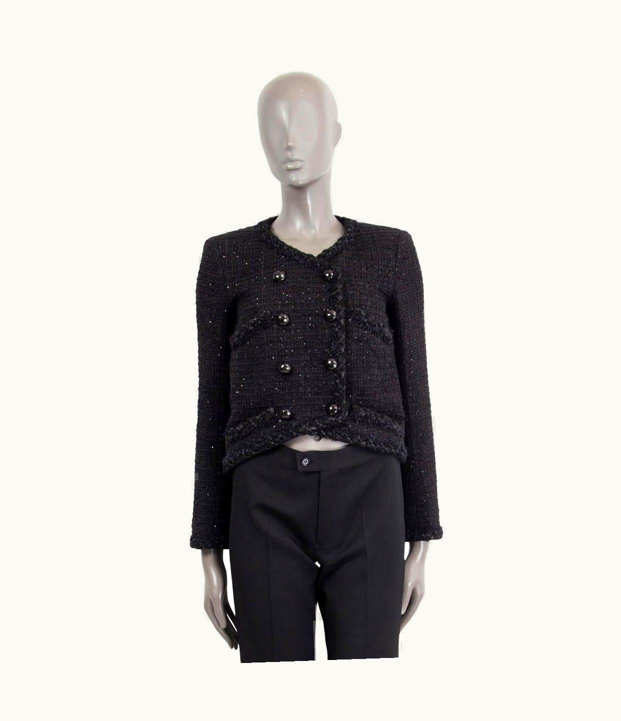 Chanel Chanel Black 2015 15p Sequin Tweed Double Breasted Jacket 34 Xxs