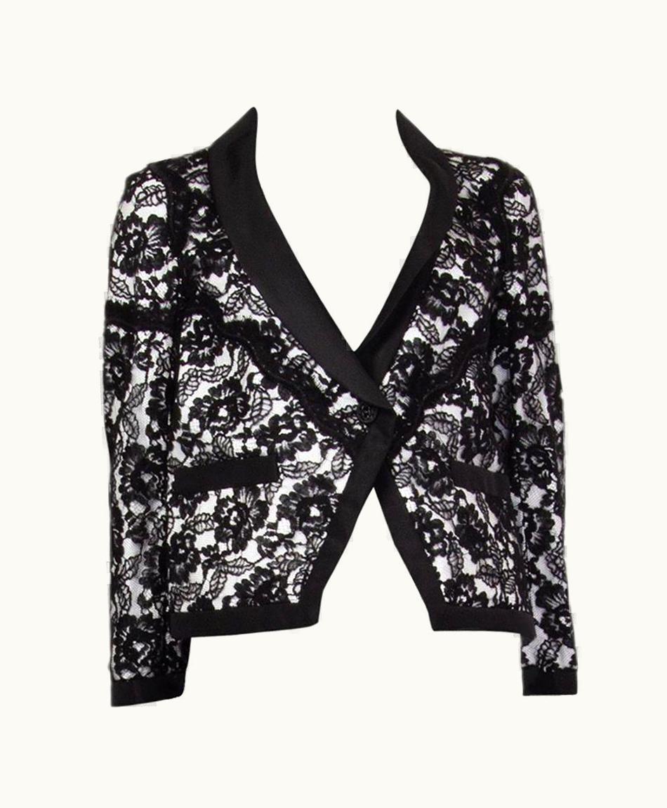 Chanel Chanel Black Cotton Lace Layered Blazer Jacket