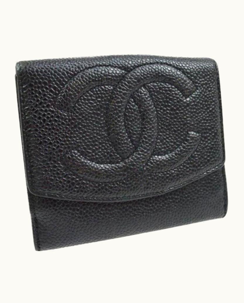 Chanel Chanel Black Big Cc Monogram Bifold Caviar Leather Wallet