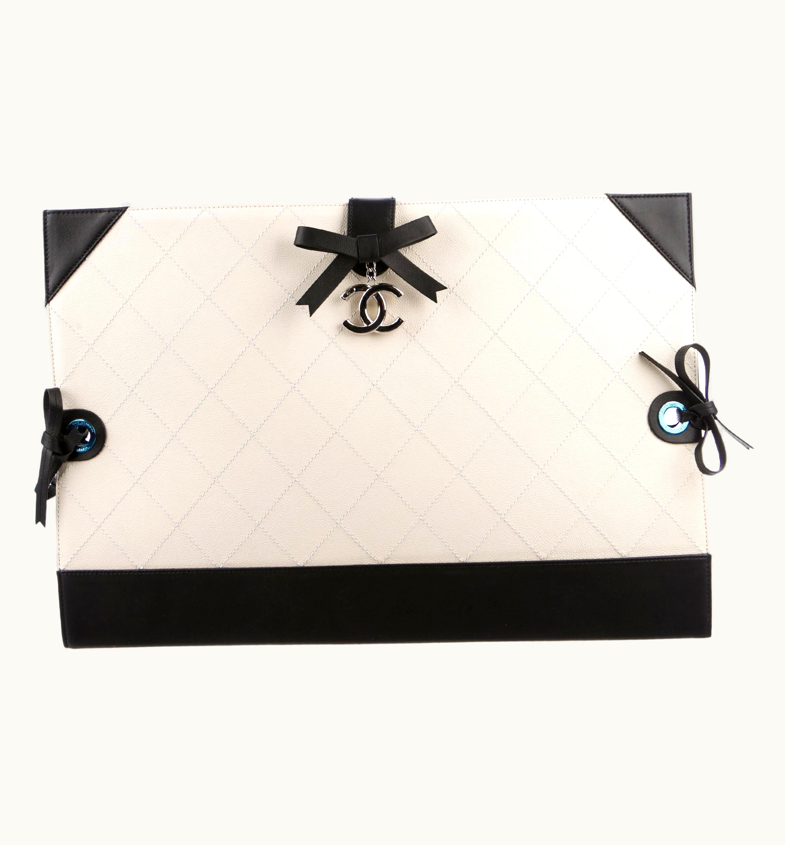 Chanel Chanel Mini Caviar Runway Professional Clutch Black White Leather Portfolio