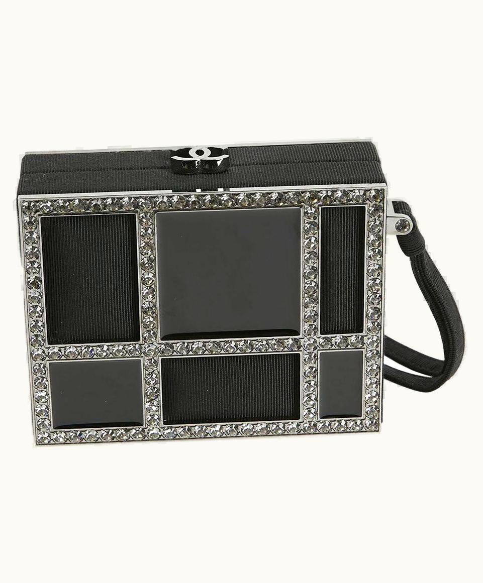 Chanel Chanel Minaudière In Plexi, Black Cotton Piqué And Rhinestones