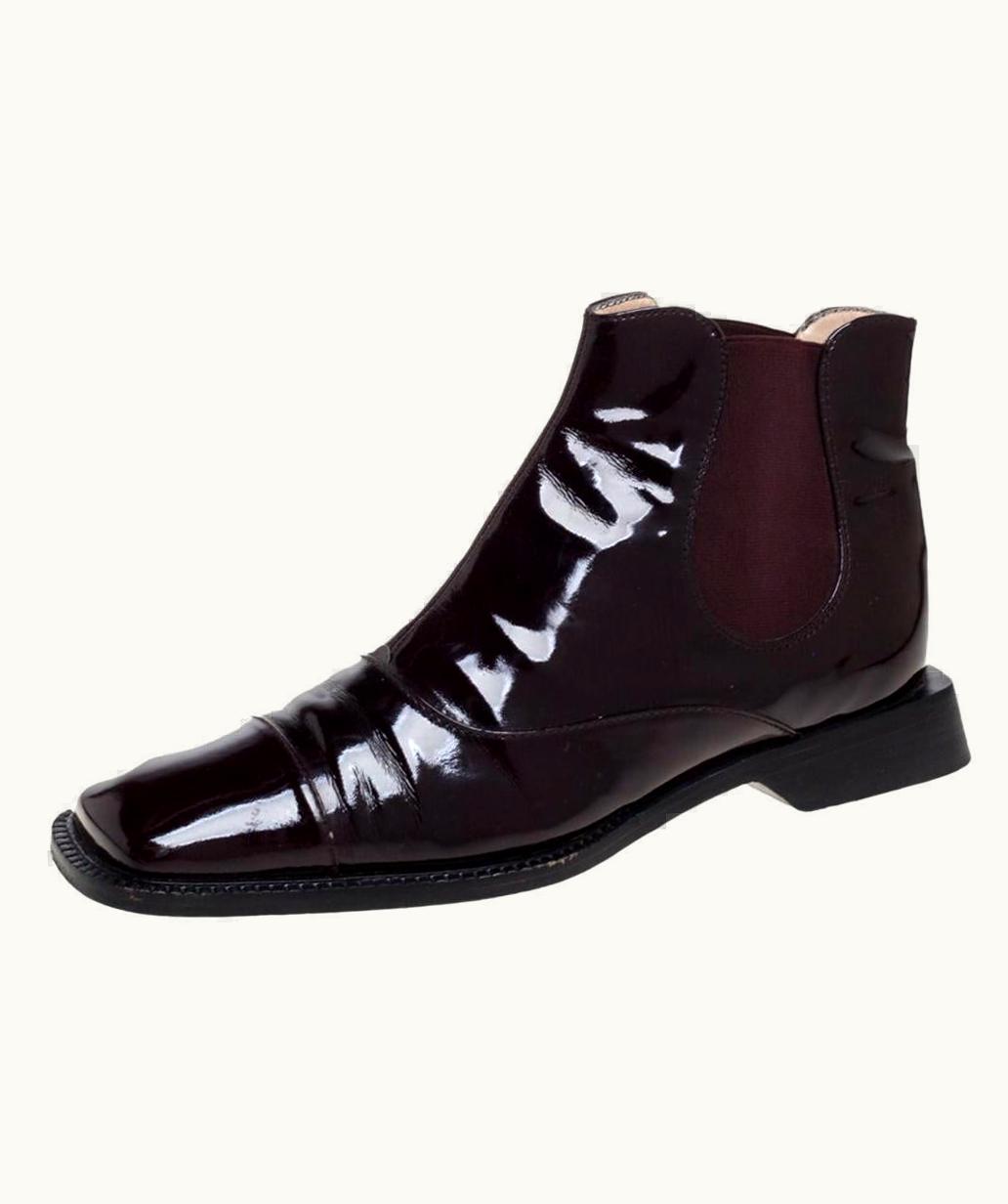 Chanel Chanel Burgundy Patent Leather Elastic Ankle Boots