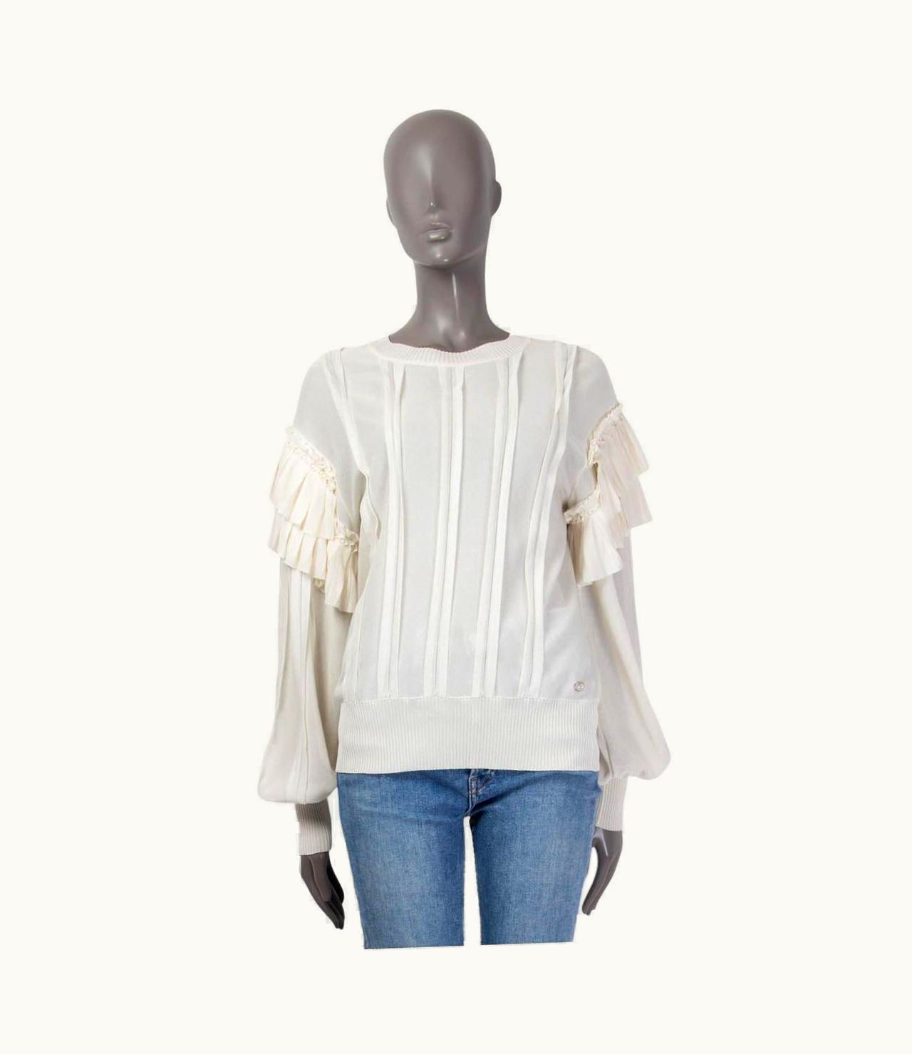 Chanel Chanel Ivory White Silk 2018 Ruffled Sweater