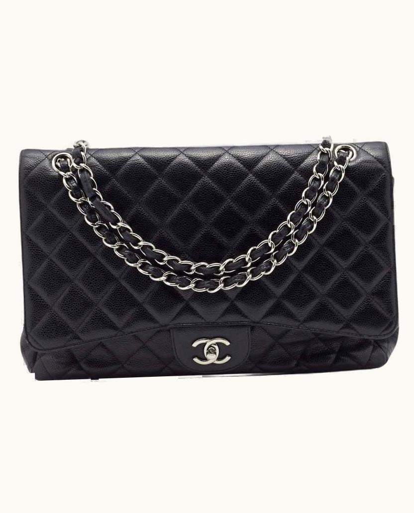 Chanel Glint Chanel Jumbo Classic Single Flap Bag in Black Quilted Caviar Leather