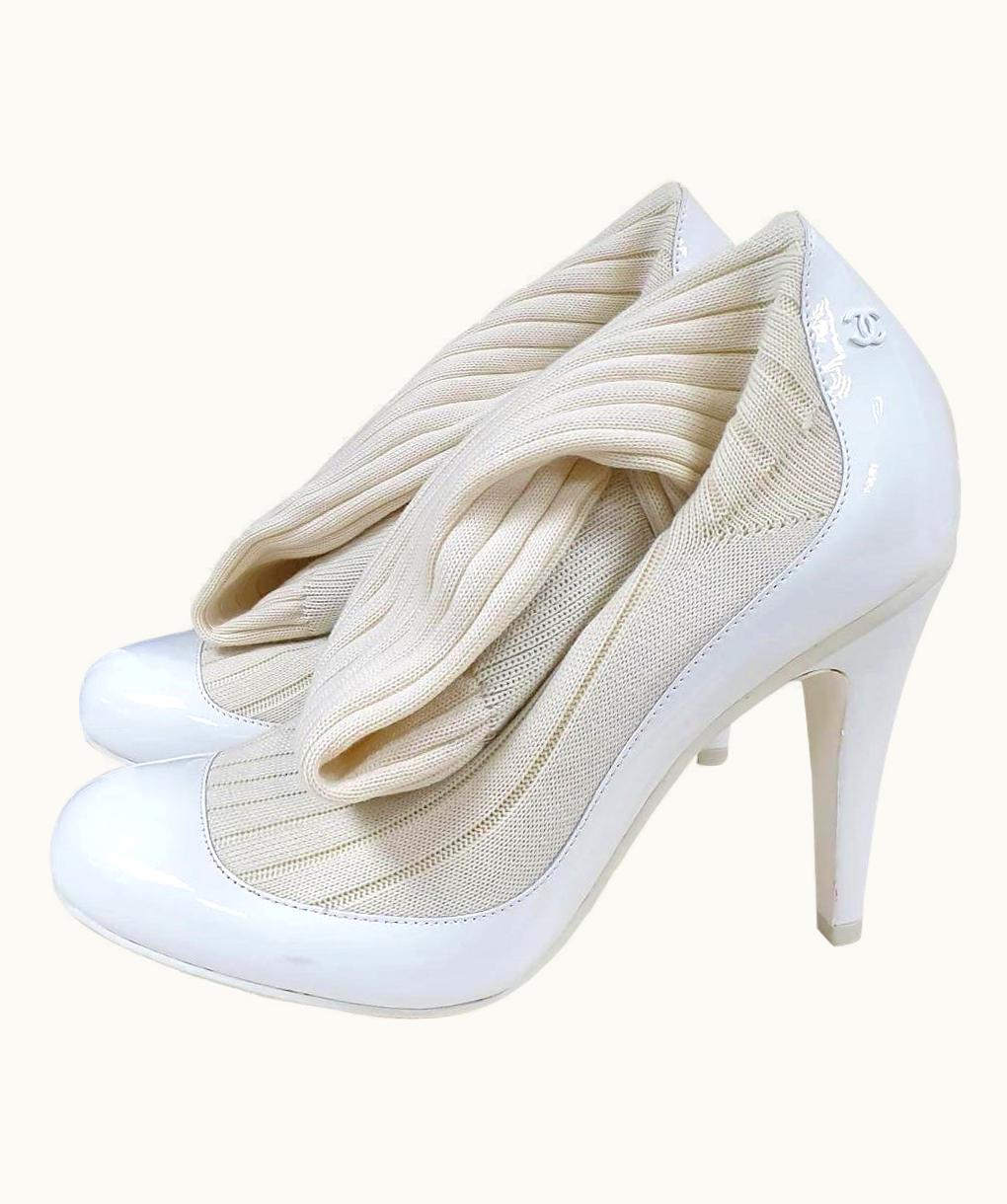 Chanel Chanel Paris Dubai White Patent Leather Knitted Pumps Heels