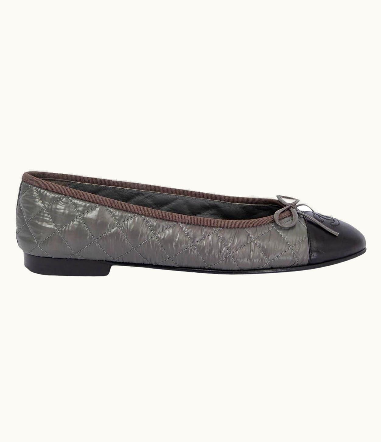 Chanel Chanel Grey Quilted Nylon 2011 11a Ballet Flats Shoes