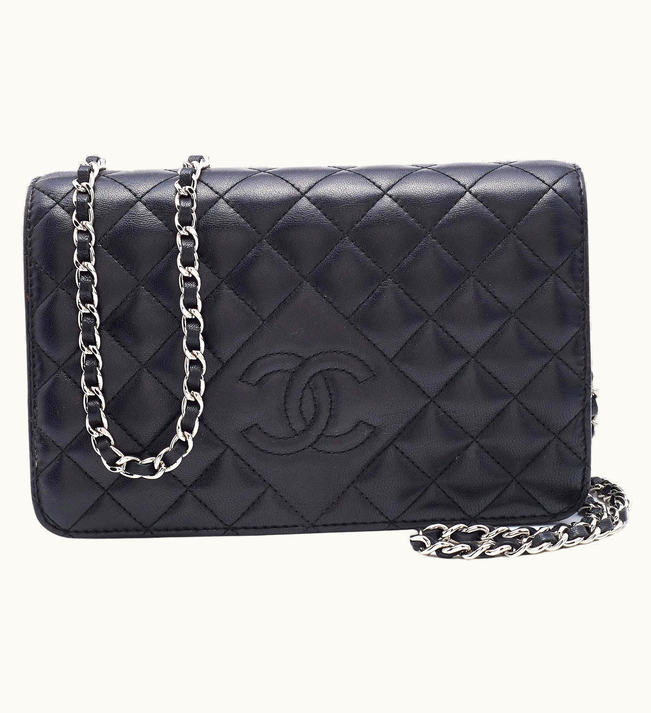 Chanel Chanel Black Quilted Leather Diamond Cc Wallet On Chain
