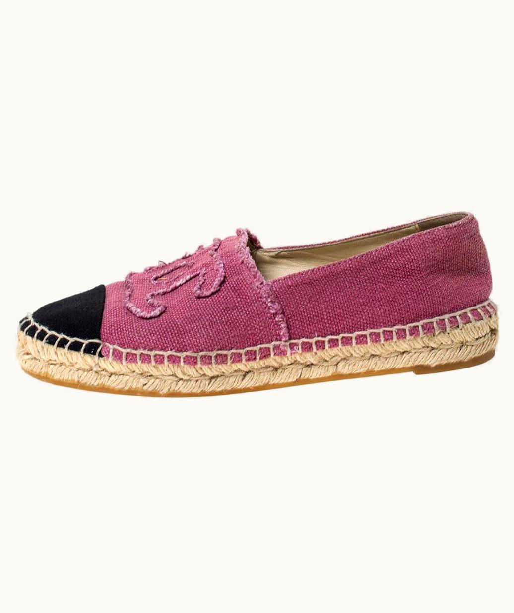 Chanel Chanel Pink/Black Canvas Cc Logo Espadrilles
