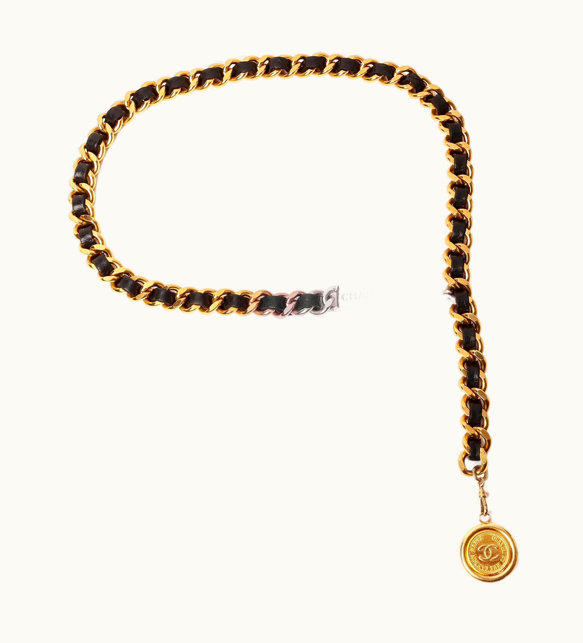 Chanel Chanel Black Interlaced Lambskin & Gold Vintage Chunky Coin Chain Belt
