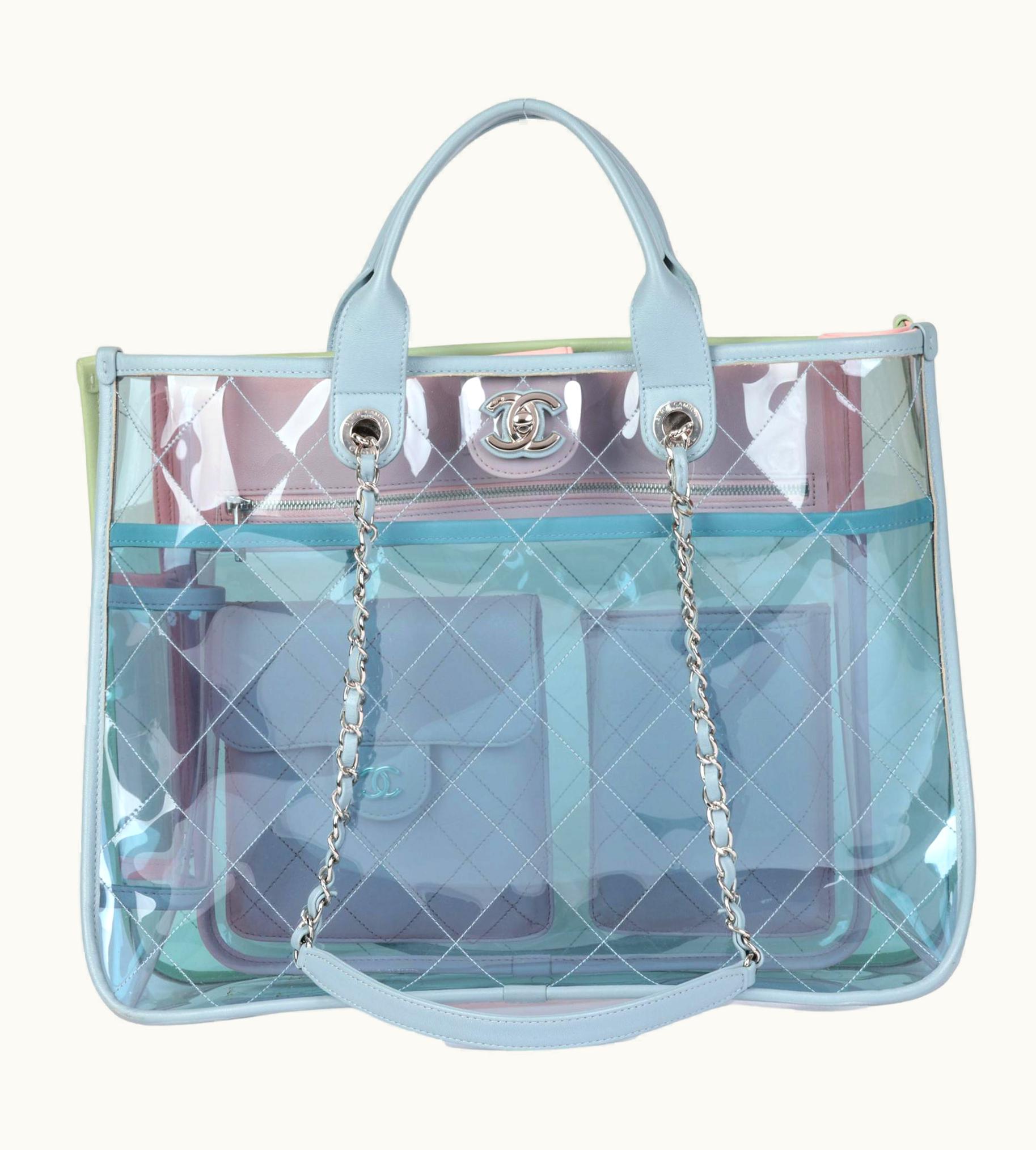 Chanel Chanel Green, Blue, Pink Lambskin & Pvc Coco Splash Large Shopping Tote