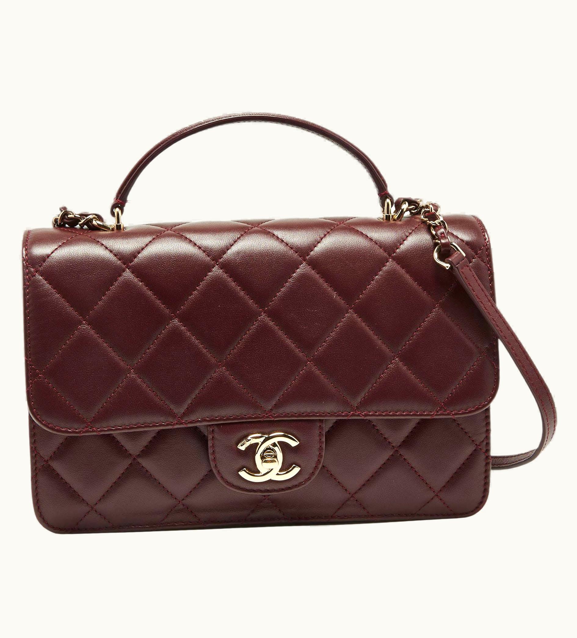 Chanel Chanel Burgundy Quilted Leather Classic Flap Top Handle Bag