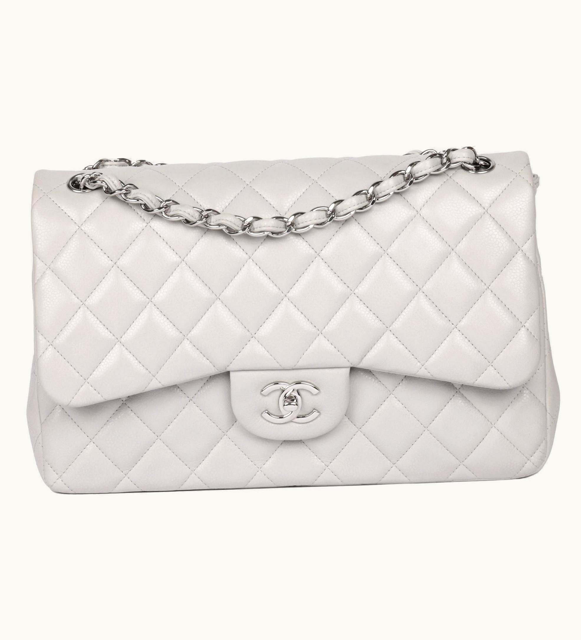 Chanel Chanel Grey Quilted Caviar Leather Jumbo Classic Double Flap Bag