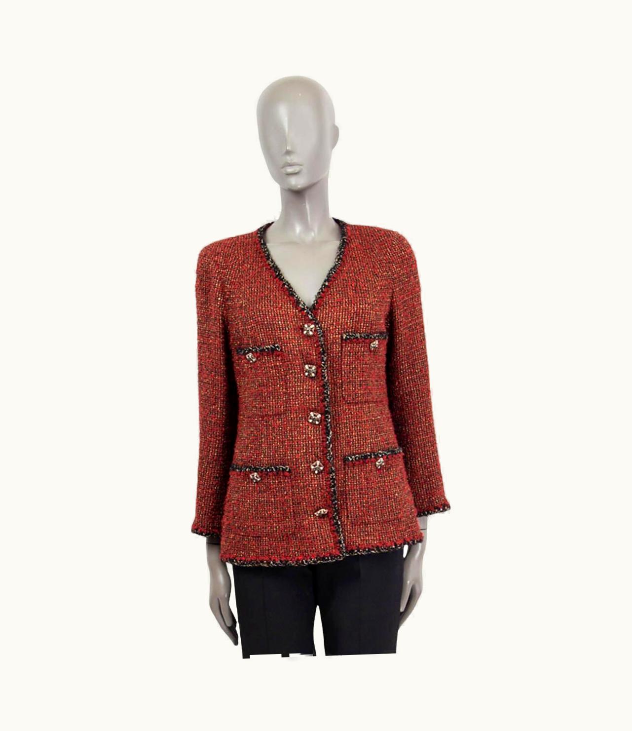 Chanel Chanel Burgundy Gold 2011 11k Braid Trim Lurex Tweed Jacket 44 Xl