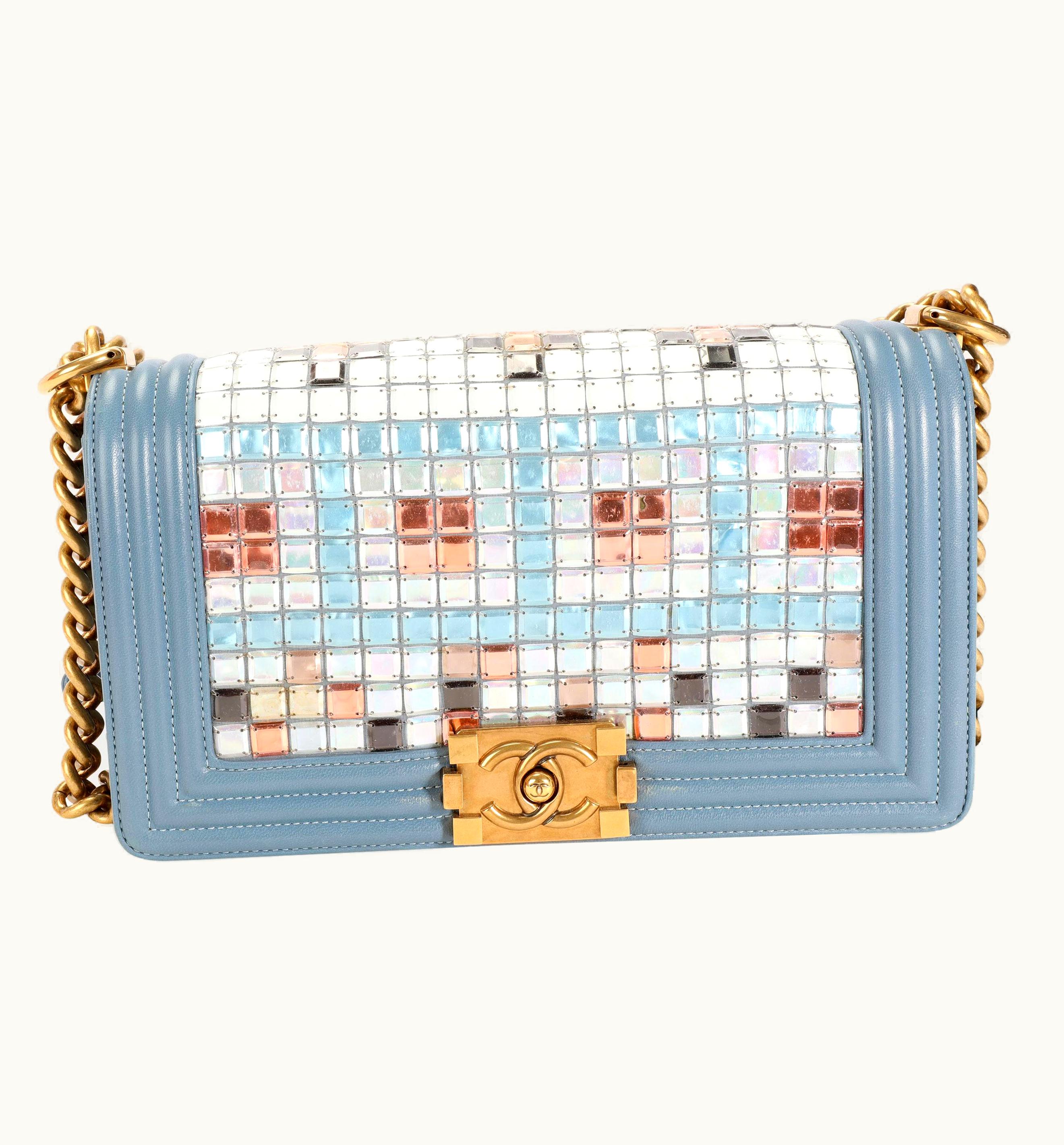 Chanel Chanel Mosaic Medium Boy Bag in Light Blue Leather & Mosaic
